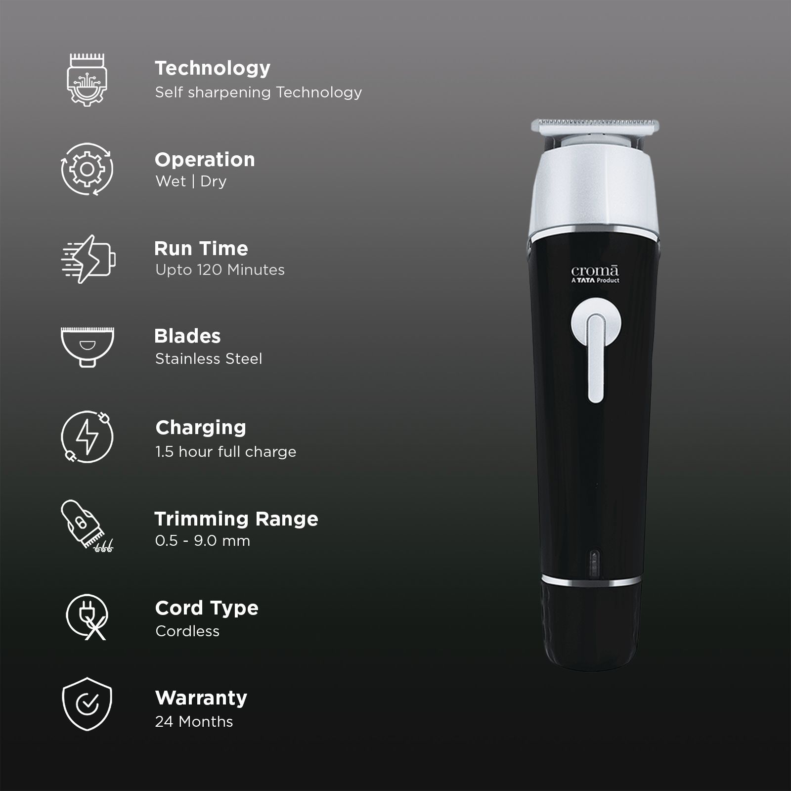 Croma 11-in-1 Rechargeable Cordless Grooming Kit for Nose, Ear, Eyebrow, Beard & Moustache for Men & Women (120min Runtime, Water Resistant, Black)_2