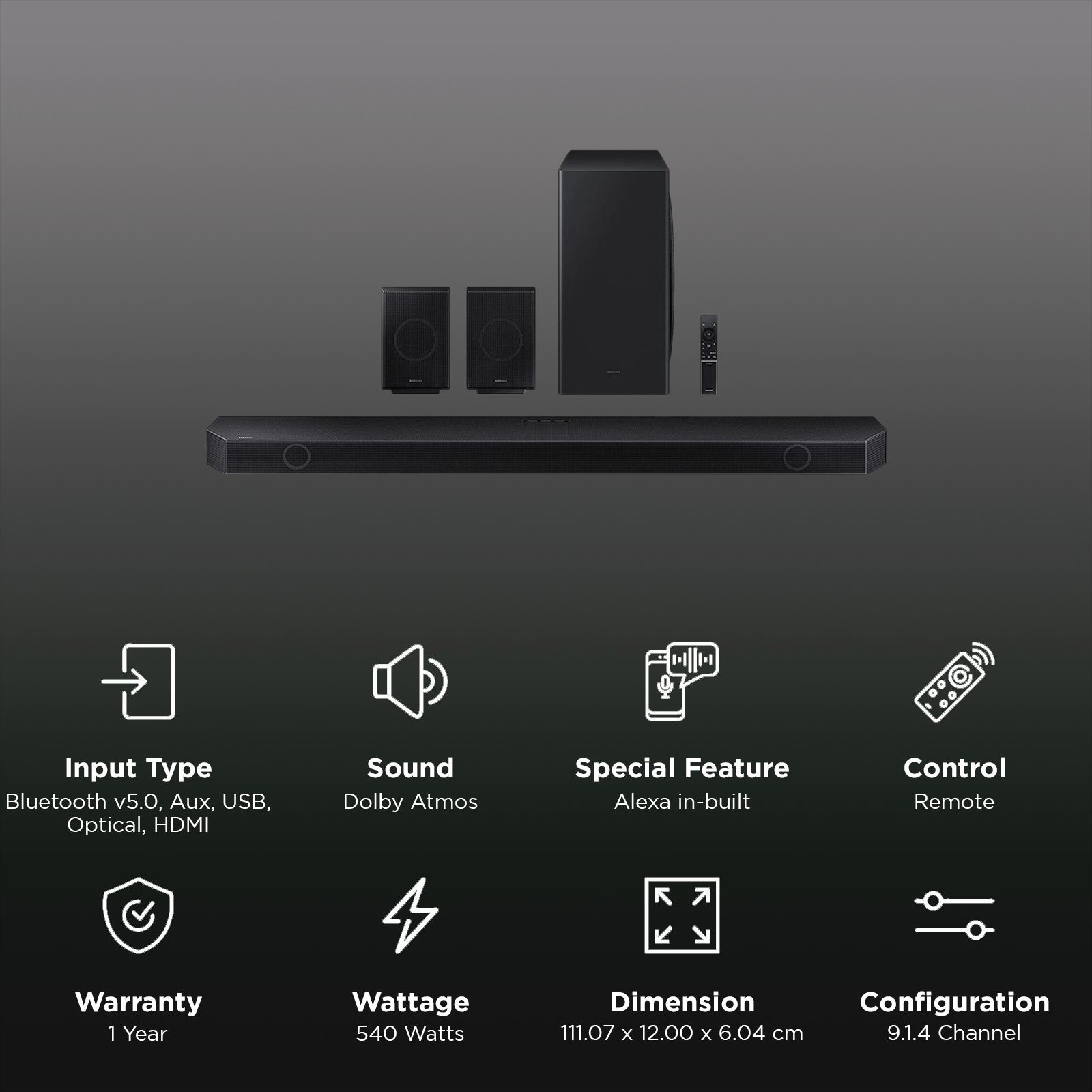 SAMSUNG HW-Q930C/XL 540W Bluetooth Soundbar with Remote (Dolby Digital, 9.1.4 Channel, Black) SAMSUNG HW-Q930C/XL 540W Bluetooth Soundbar with Remote (Dolby Digital, 9.1.4 Channel, Black)_2