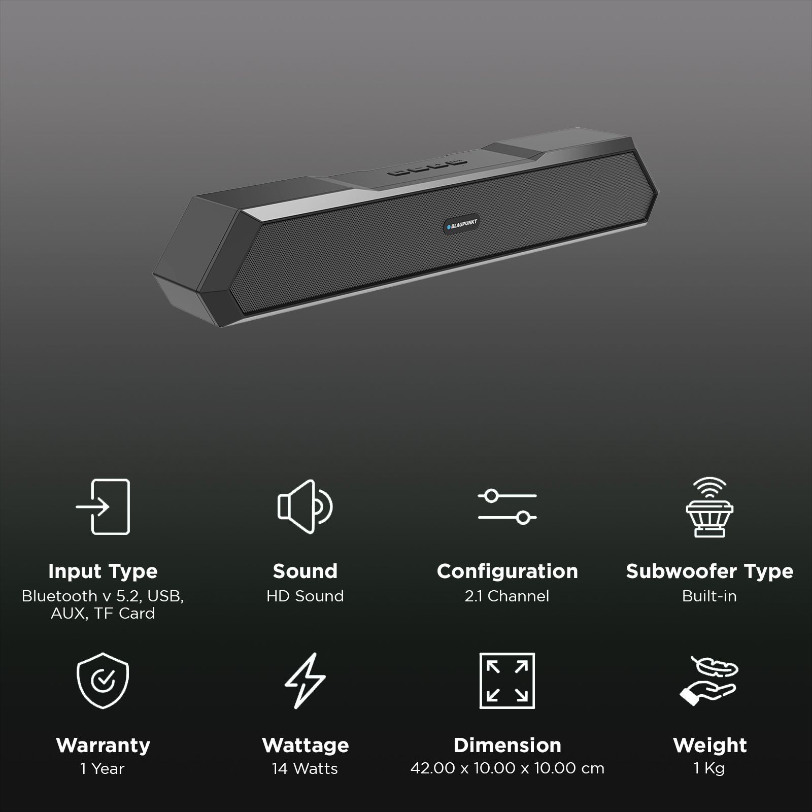 Blaupunkt SBA15 14W Bluetooth Soundbar (HD Sound, 2.1 Channel, Black)_3