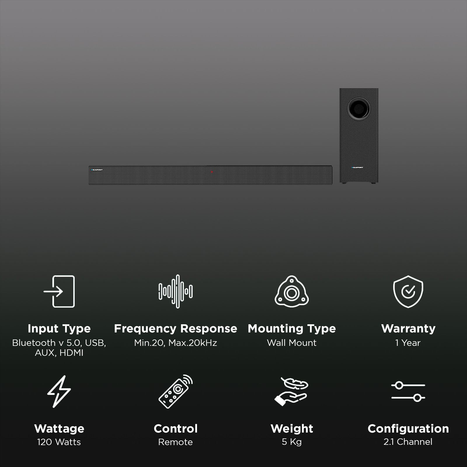 Blaupunkt SBW50 120W Bluetooth Soundbar with Remote (HD sound, 2.1 Channel, Black)_3