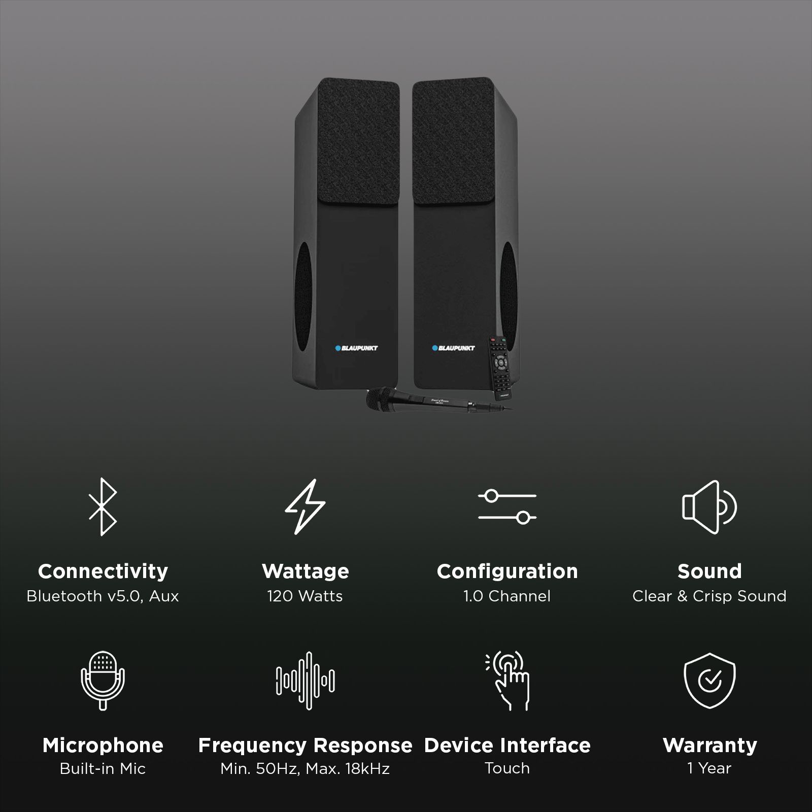 Blaupunkt TS120 120W Bluetooth Party Speaker with Mic (360 Degree Powerful Sound, 1.0 Channel, Black)_3