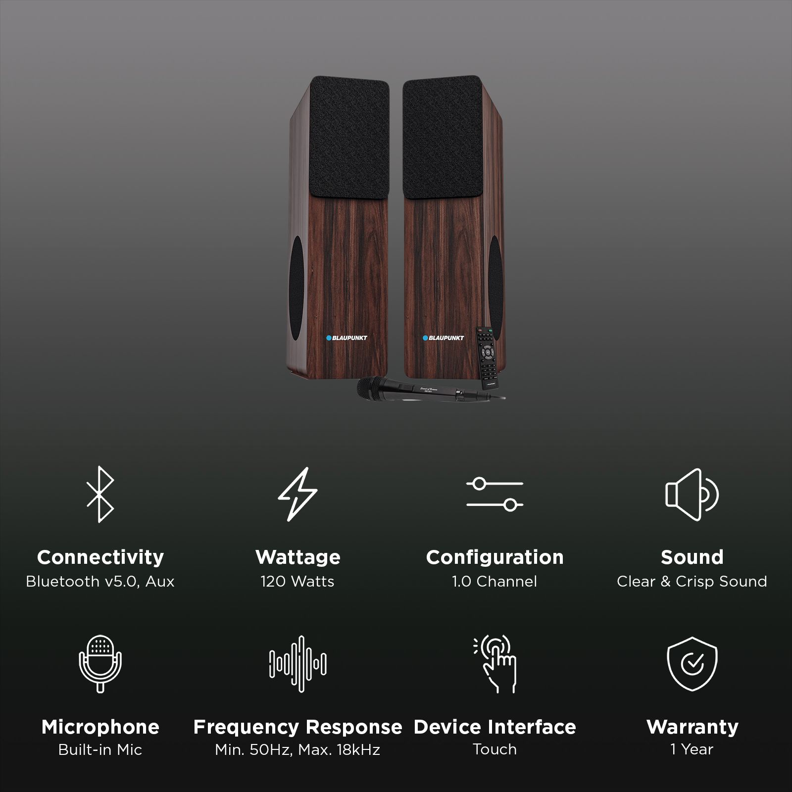 Blaupunkt TS120 120W Bluetooth Party Speaker with Mic (360 Degree Powerful Sound, 1.0 Channel, Brown)_3