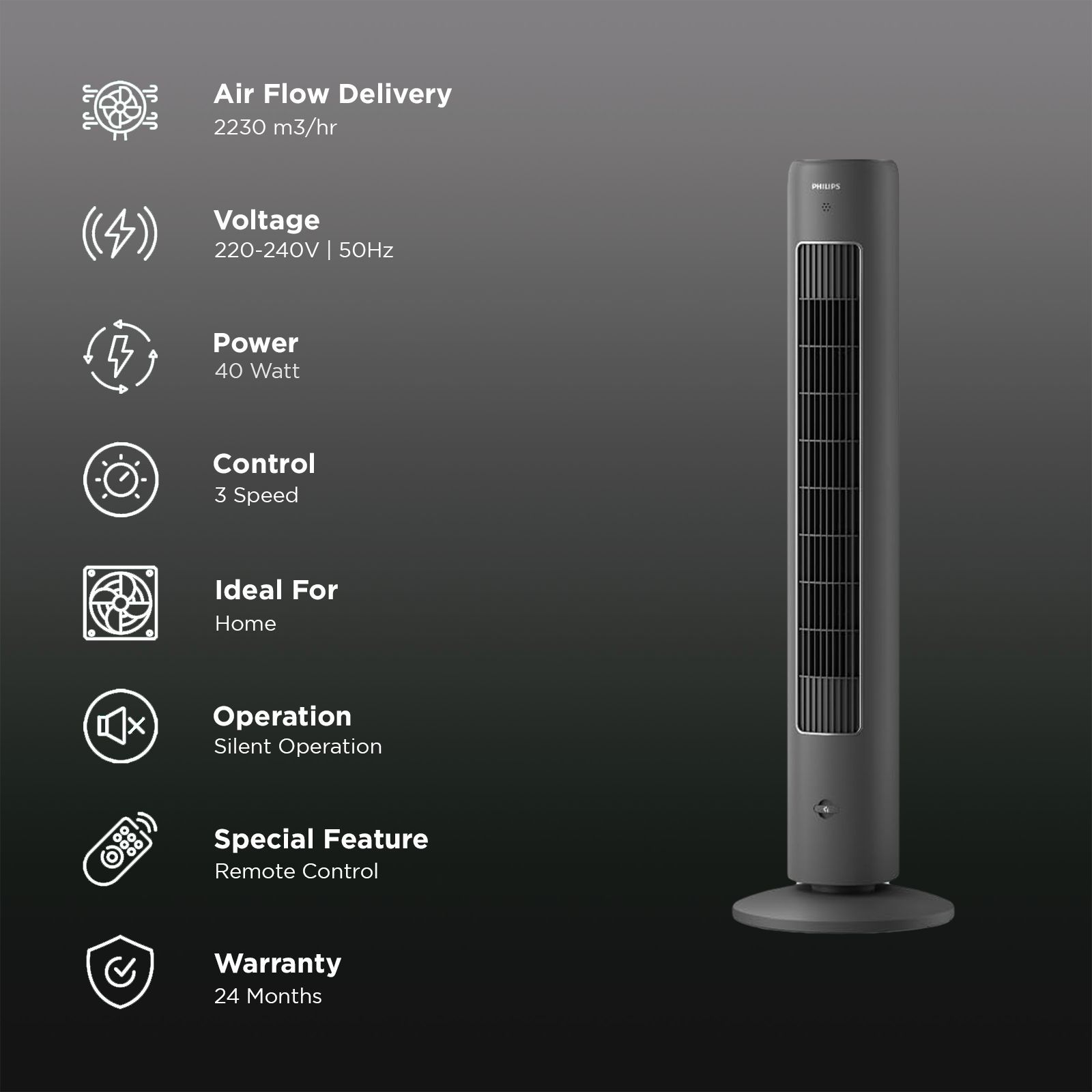 PHILIPS 5000 Series Bladeless 2230 m3/hr Air Delivery Tower Fan with Remote (Quiet Sleep mode, Black)_3