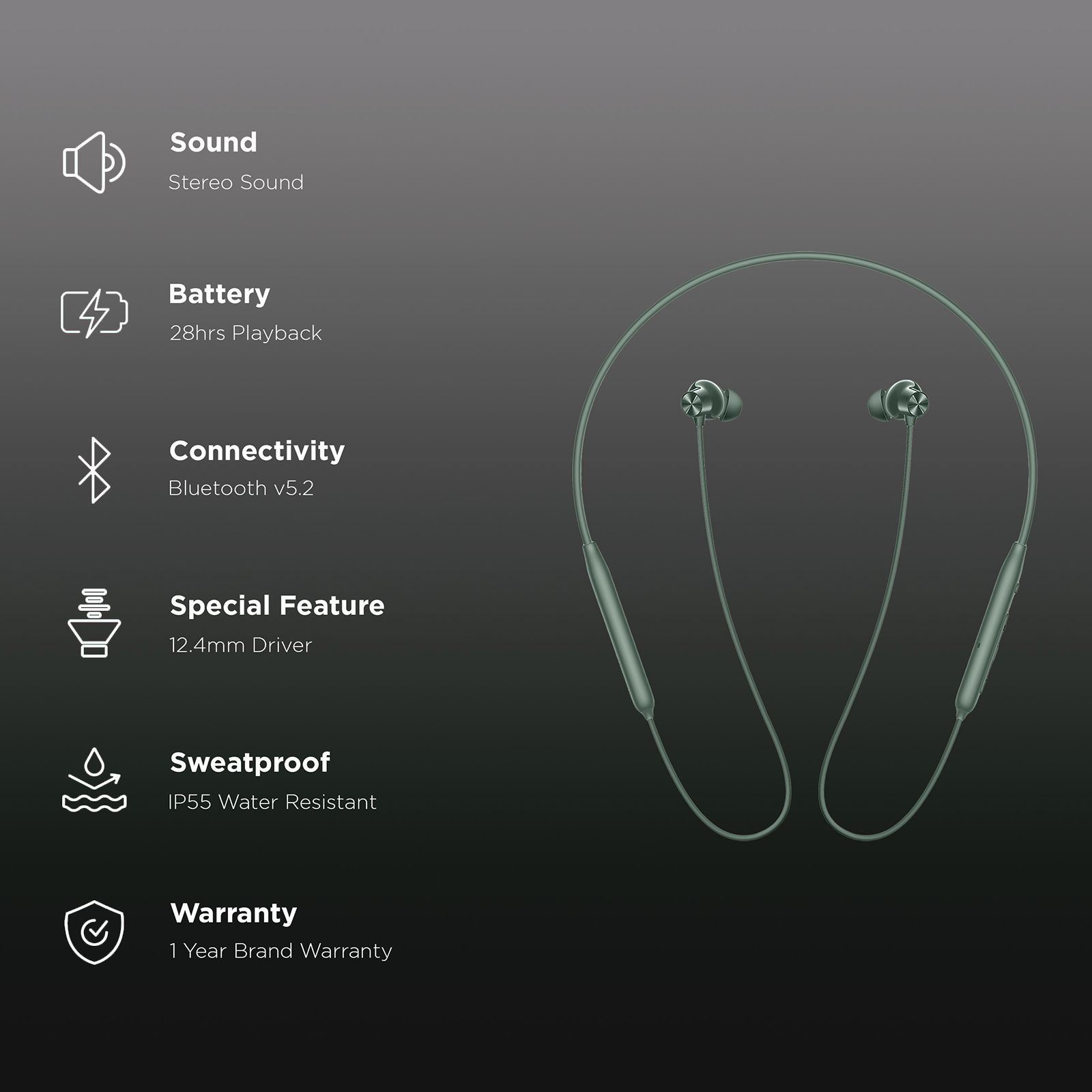 OnePlus Bullets Wireless Z2 E306A Neckband with Active Noise Cancellation (IP55 Water Resistant, Upto 28 Hours Playback, Grand Green)_2