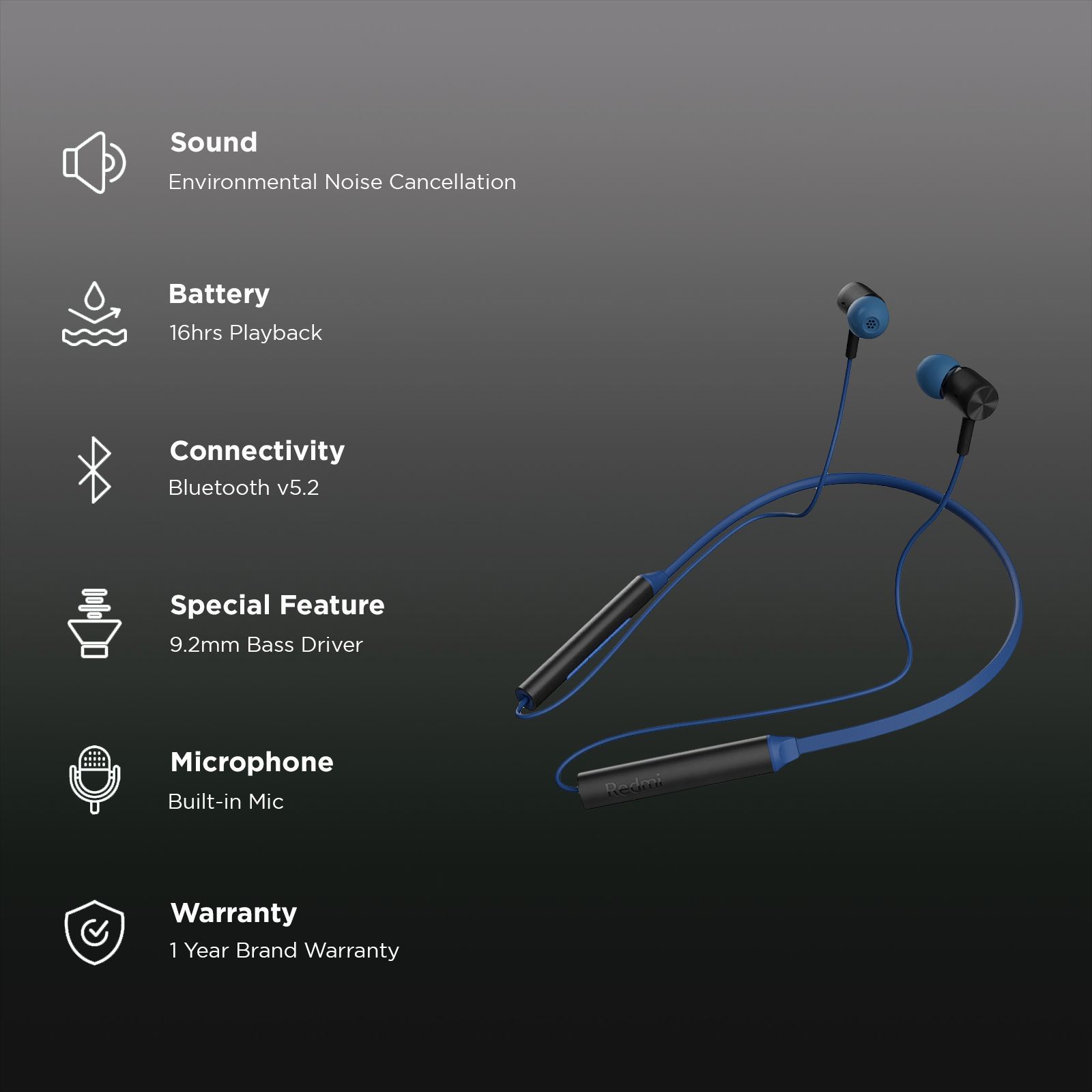 Redmi Sonic Bass 2 INLYEJ03LS Neckband with Environmental Noise Cancellation (IPX5 Water Resistant, Quick Charge, Blue) Redmi Sonic Bass 2 INLYEJ03LS Neckband with Environmental Noise Cancellation (IPX5 Water Resistant, Quick Charge, Blue)_2