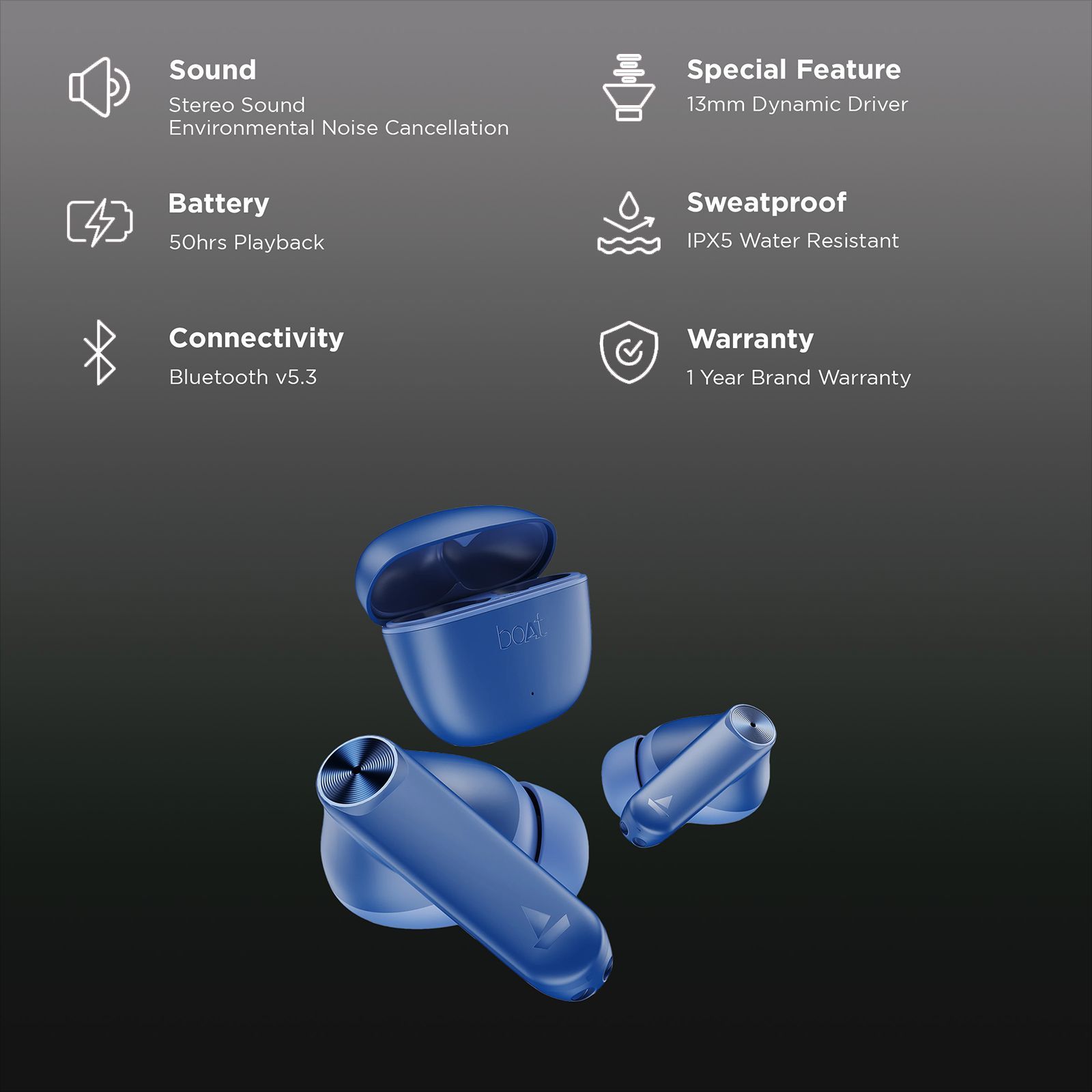 boAt Airdopes Atom 83 TWS Earbuds with Environmental Noise Cancellation (IPX5 Water Resistant, ASAP Charge, Bold Blue)_2