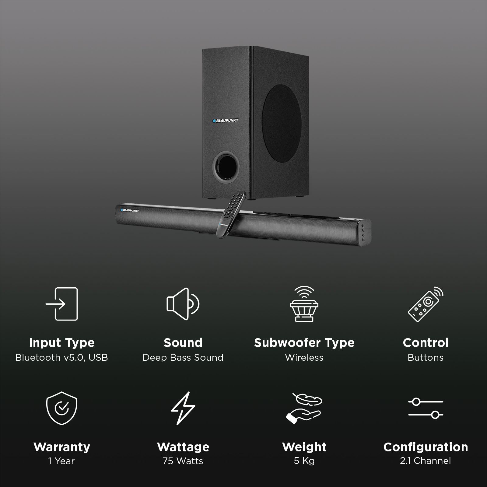 Blaupunkt SBW75 75W Bluetooth Soundbar with Remote (Equalizer Mode, 2.1 Channel, Black)_3