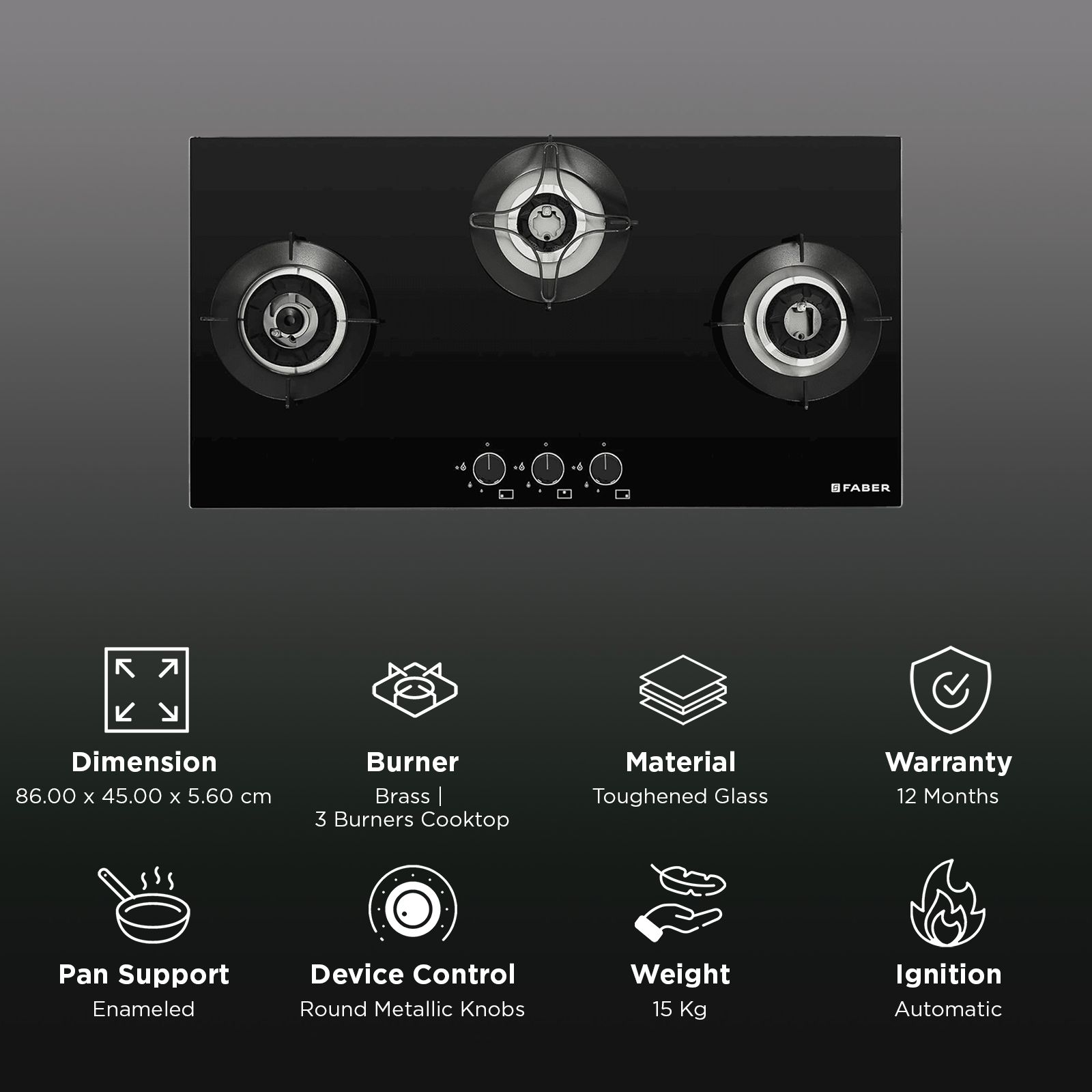 FABER SUPERIA HT903 BR AI Toughened Glass Top 3 Burner Automatic Gas Hob (Fully Concealed Drip Tray, Black)_3