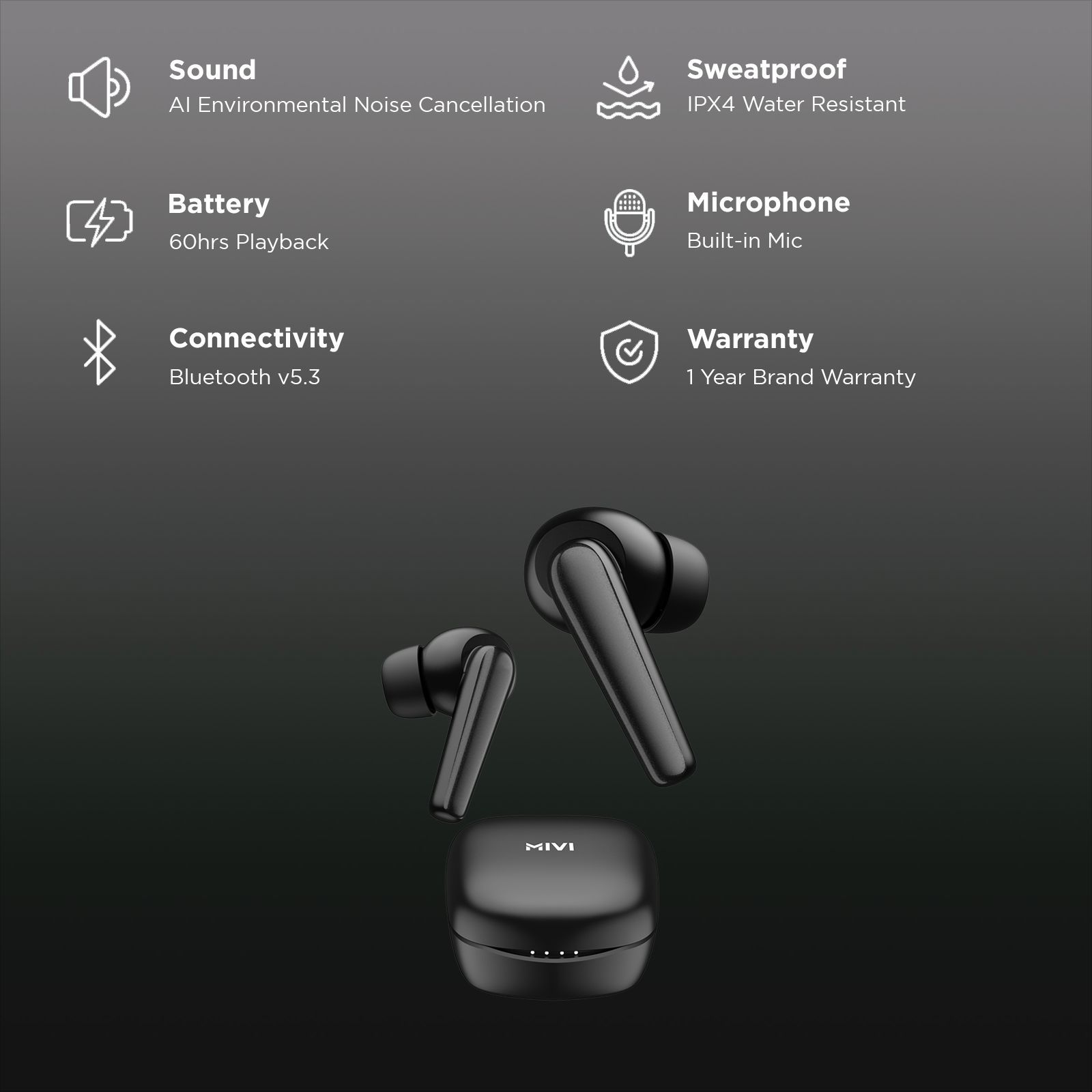 Mivi Duopods N5 TWS Earbuds with AI Noise Cancellation (13mm Driver, Black)_2