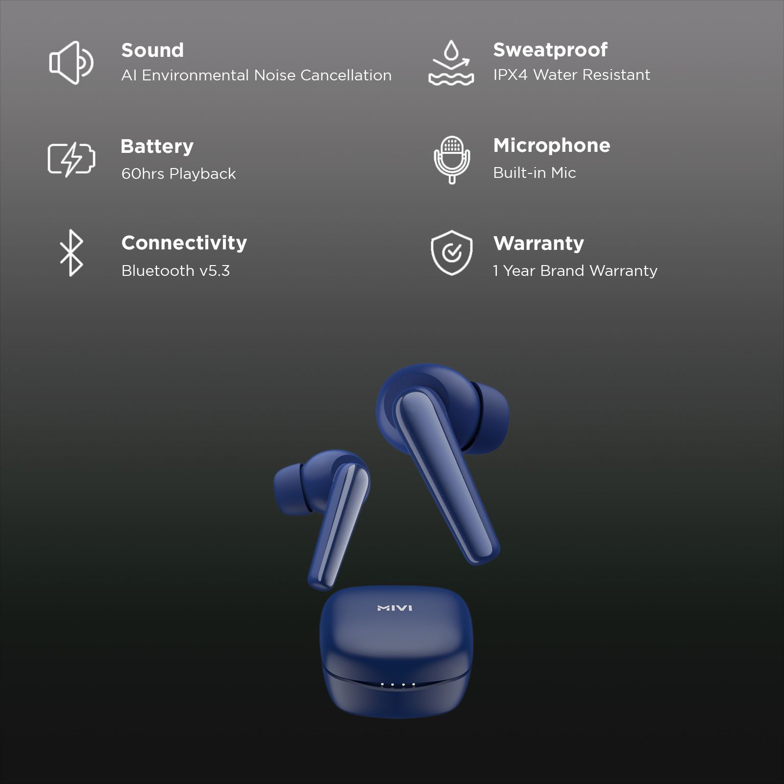 Mivi Duopods N5 TWS Earbuds with AI Noise Cancellation (13mm Driver, Blue) Mivi Duopods N5 TWS Earbuds with AI Noise Cancellation (13mm Driver, Blue)_2