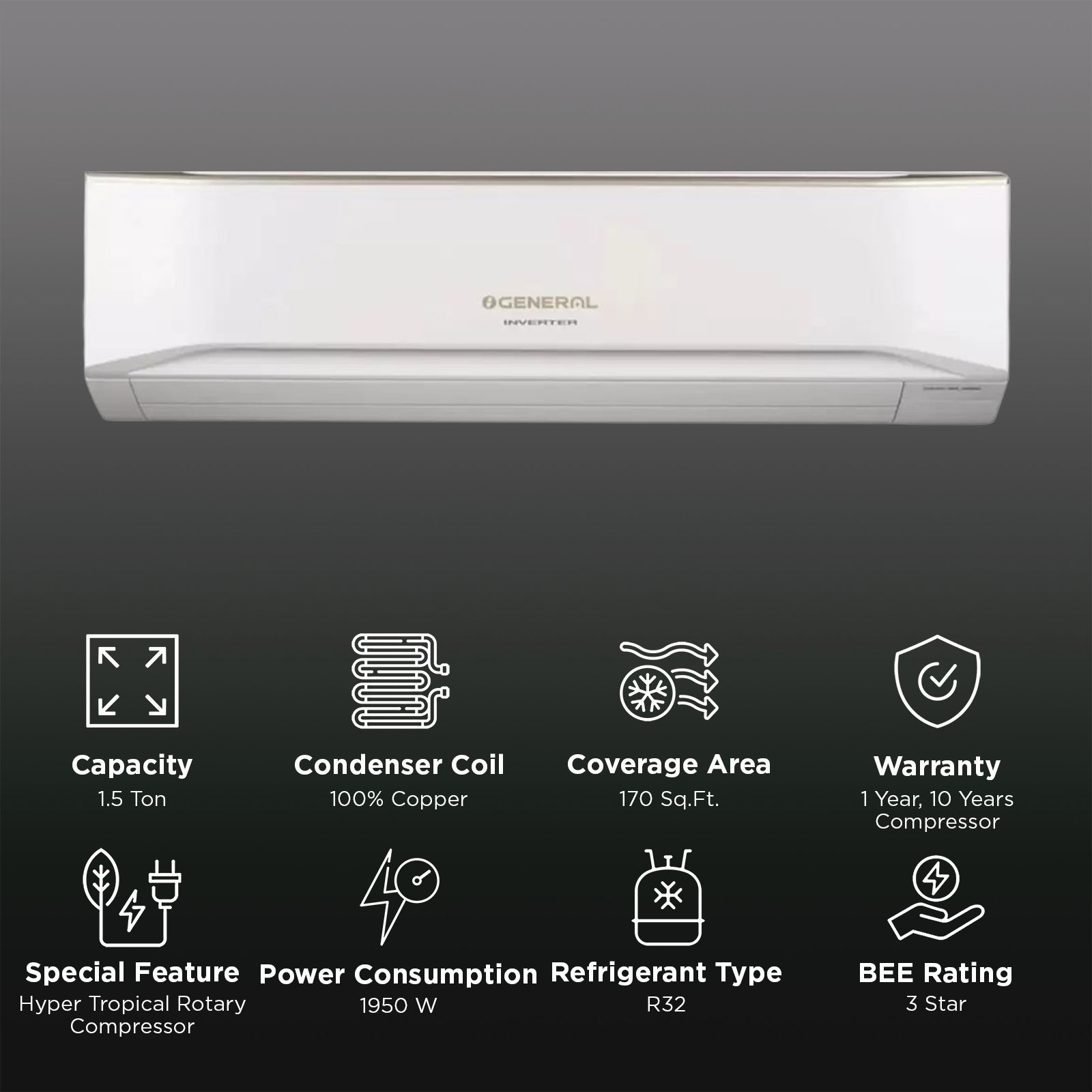 O GENERAL Buta 1.5 Ton 3 Star Split AC ( Copper Condenser, ASGA18BUTA-B)_2