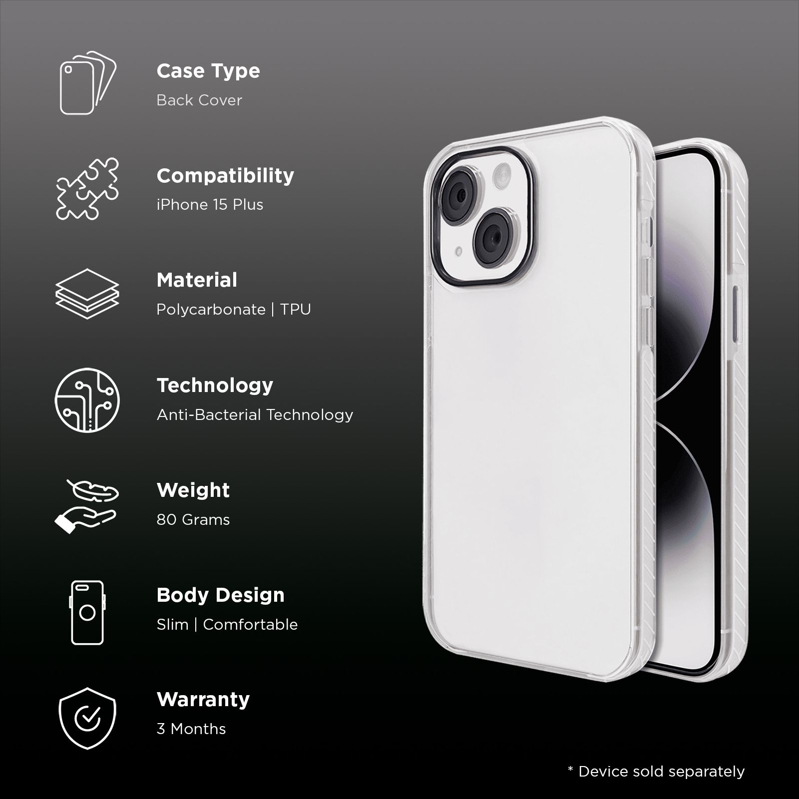 GRIPP Combat Hard & Soft TPU & Polycarbonate Back Cover for Apple iPhone 15 Plus (8ft Drop Tested, Clear)_2