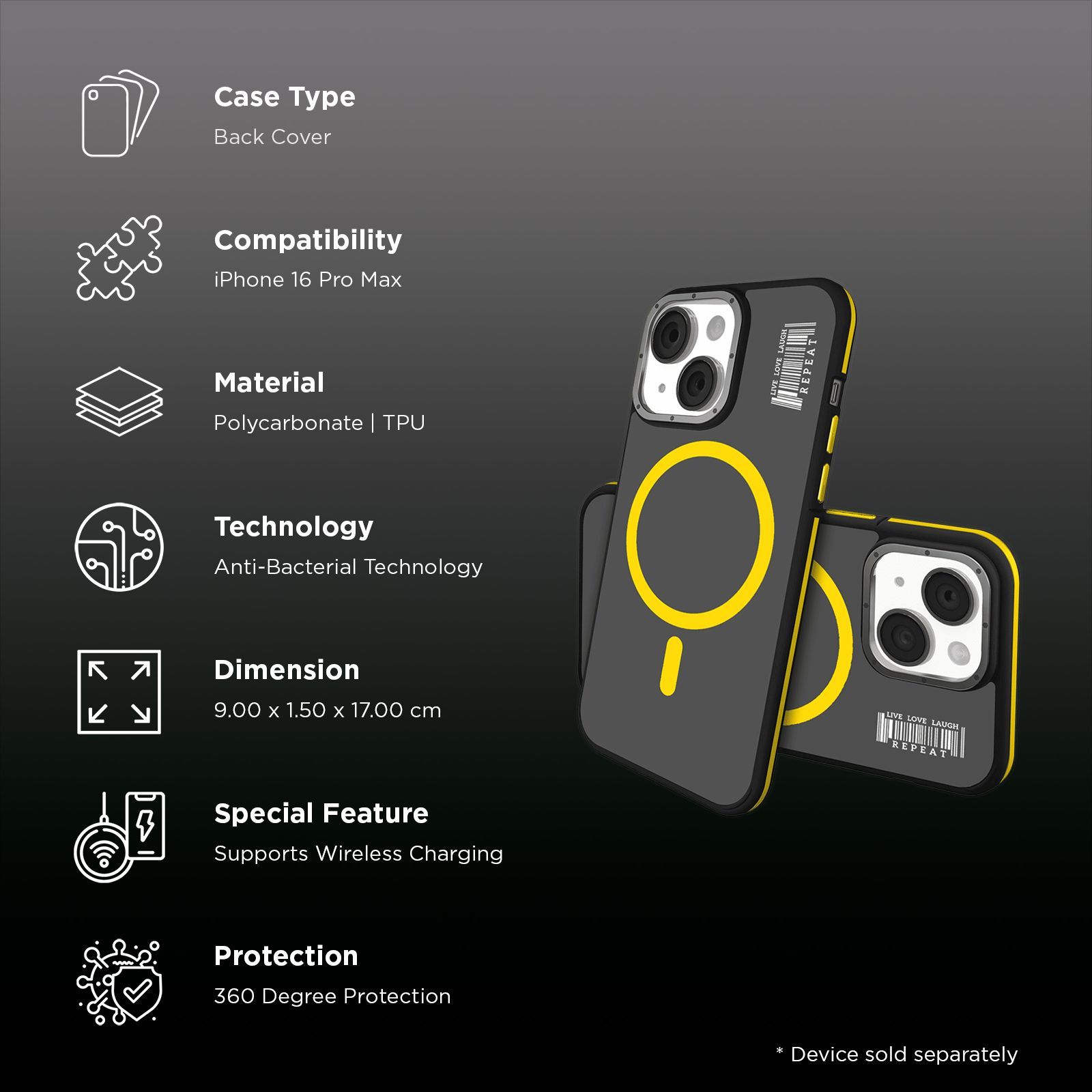 GRIPP Raigor Hard & Soft Polycarbonate & Thermoplastic Elastomer Back Cover for Apple iPhone 15 Plus (MagSafe Compatible, Yellow)_2