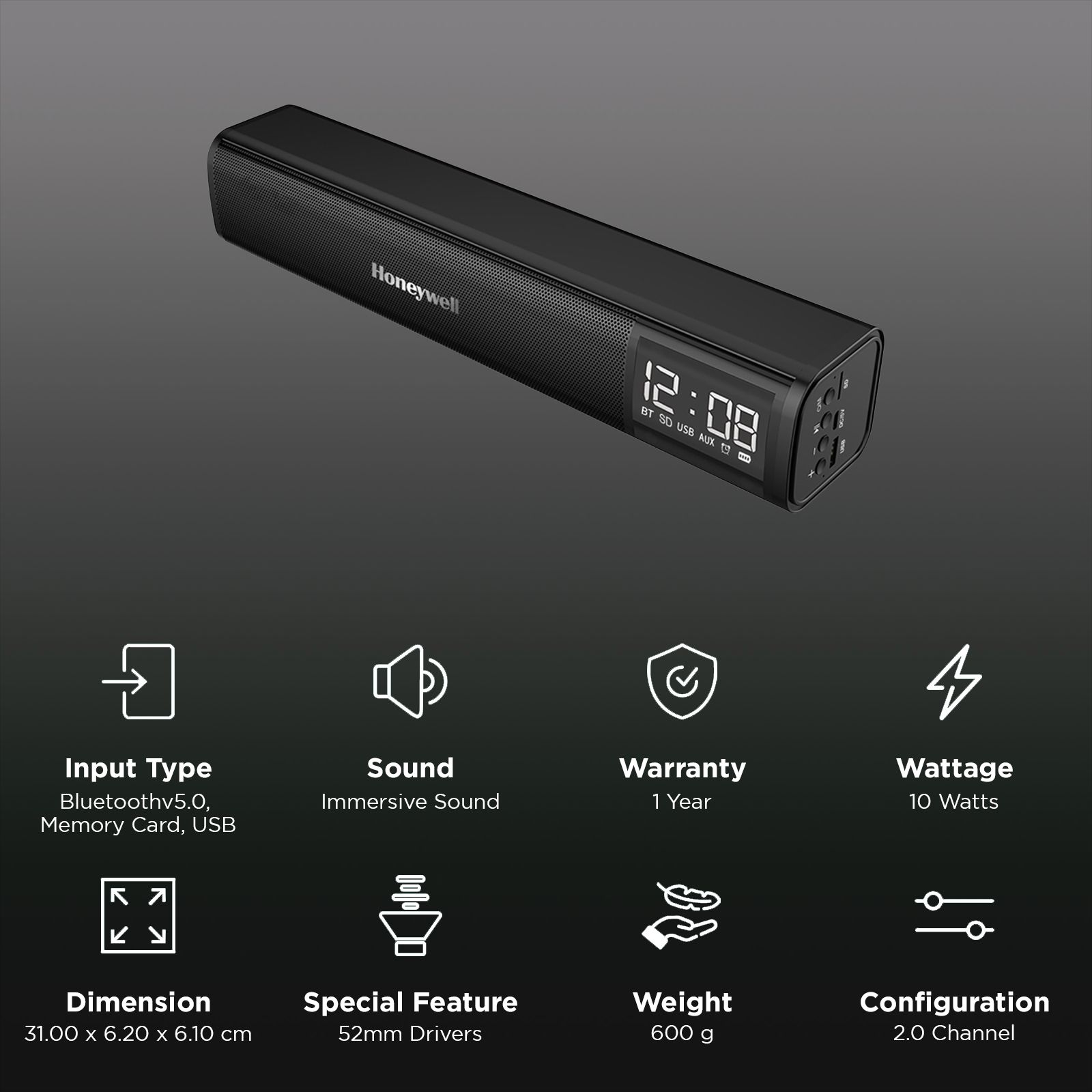 Honeywell Moxie V1000 10W Bluetooth Soundbar (Stereo Sound, 5.0 Channel, Black) Honeywell Moxie V1000 10W Bluetooth Soundbar (Stereo Sound, 5.0 Channel, Black)_3