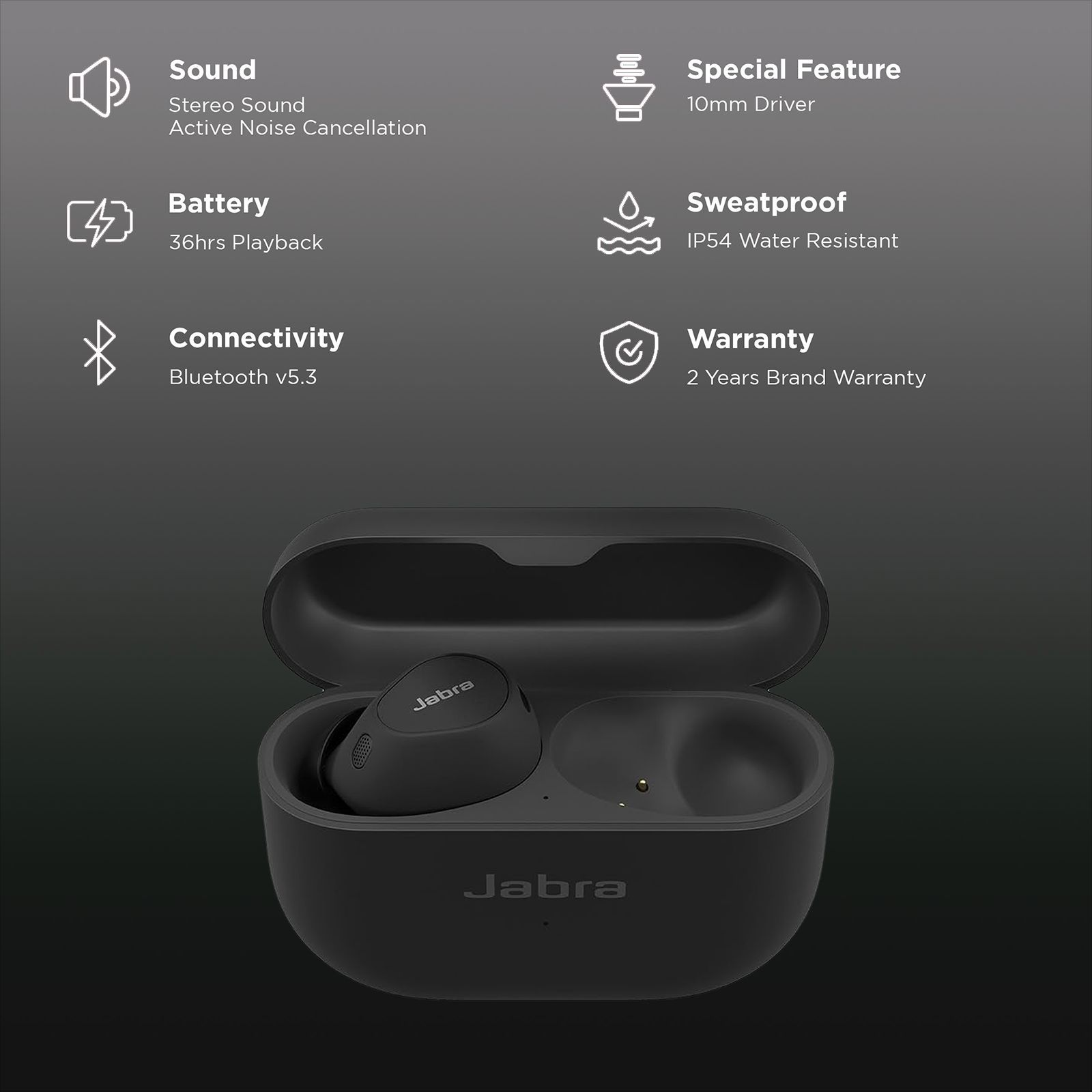 Jabra Elite 10 TWS Earbuds with Active Noise Cancellation (IP54 Water Resistant, Fast Charging, Matte Black) Jabra Elite 10 TWS Earbuds with Active Noise Cancellation (IP54 Water Resistant, Fast Charging, Matte Black)_2