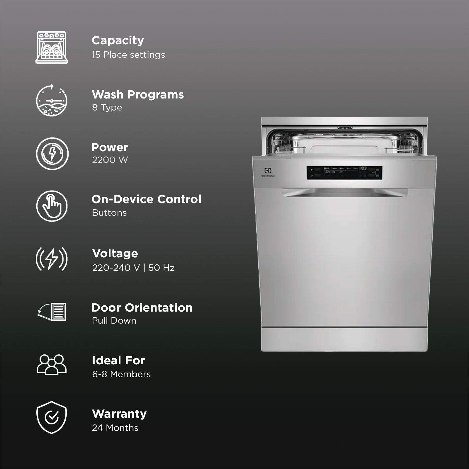 Electrolux UltimateCare 700 15 Place Settings Free Standing Dishwasher with 8 Wash Programs (Stainless Steel)_3