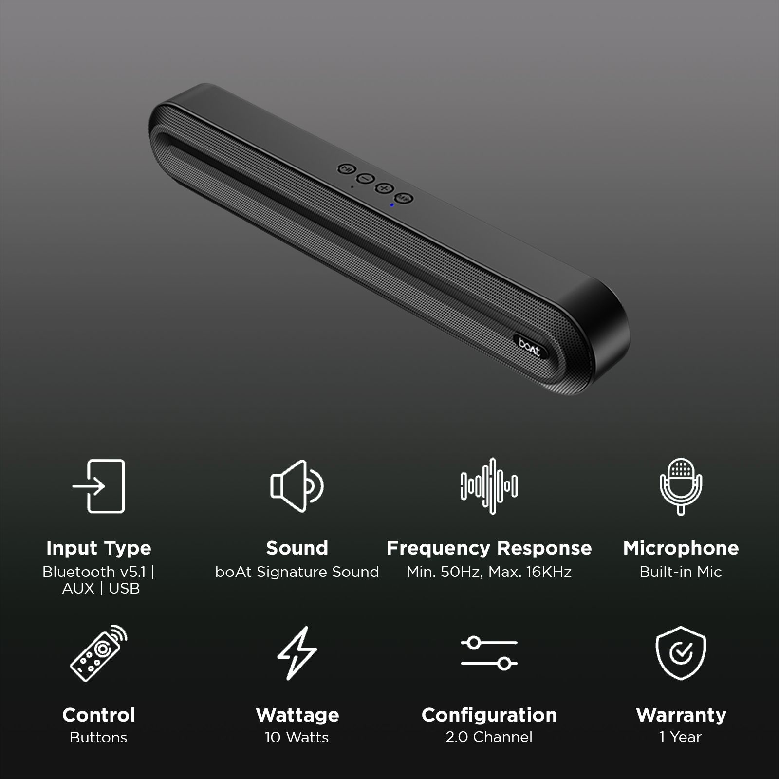 boAt Aavante Bar Aspire 10W RMS Bluetooth Soundbar ( 2.0 Channel, Black) boAt Aavante Bar Aspire 10W RMS Bluetooth Soundbar ( 2.0 Channel, Black)_2