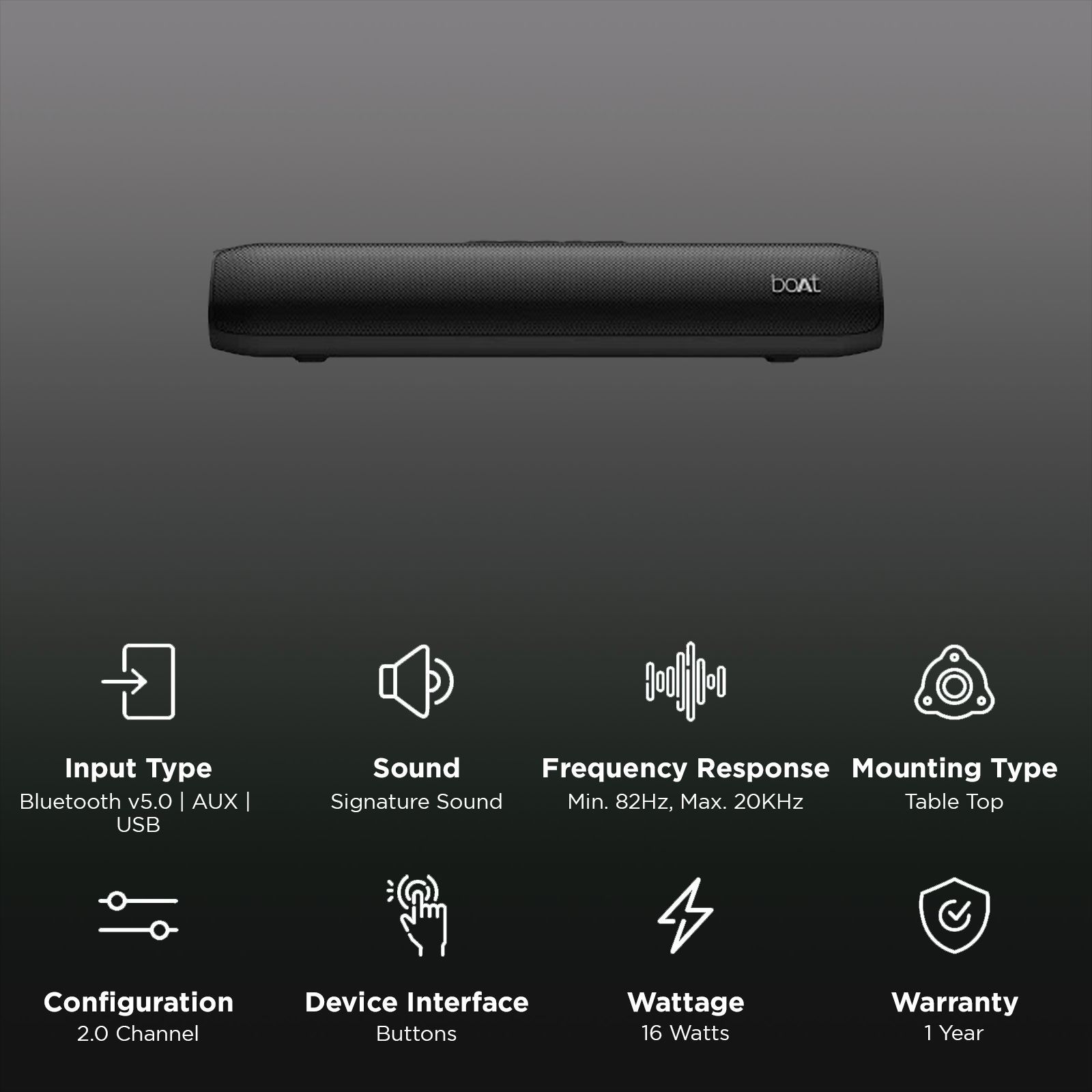 boAt Aavante Bar Groove 16W Bluetooth Soundbar (Signature Sound, 2.0 Channel, Charcoal Black)_2