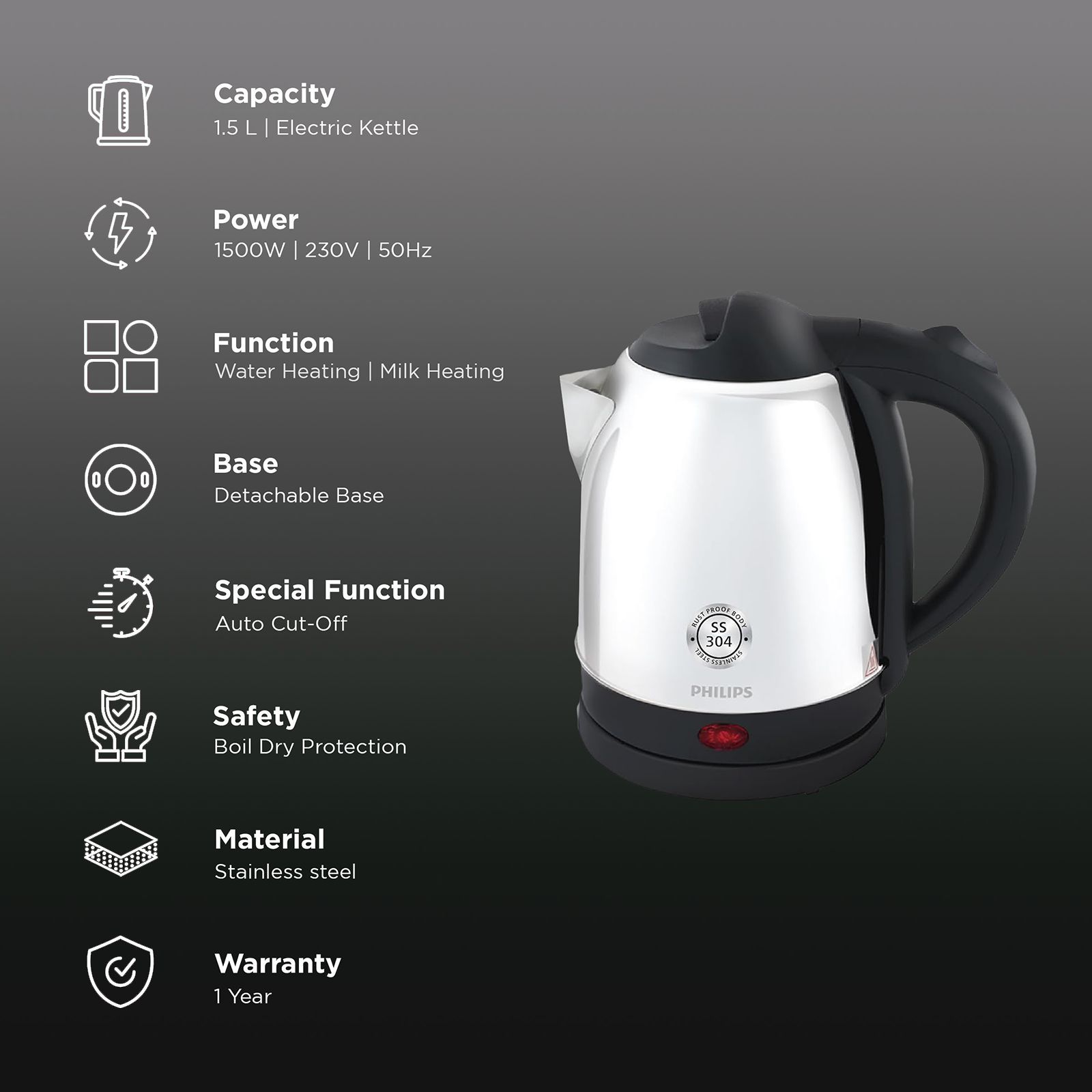 PHILIPS HD9373/00 1500 Watt 1.5 Litre Electric Kettle with Concealed Heating Element (Black)_3