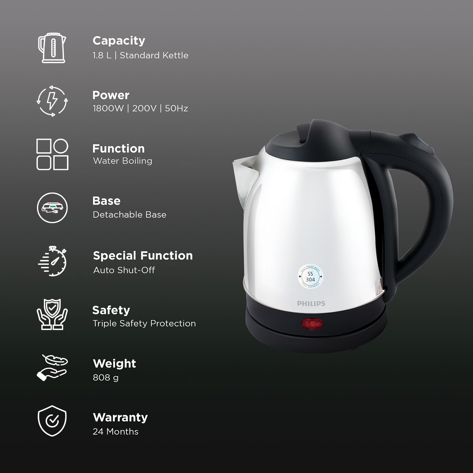 PHILIPS HD9383/00 1800 Watt 1.8 Litre Electric Kettle with Detachable Base (Black)_3