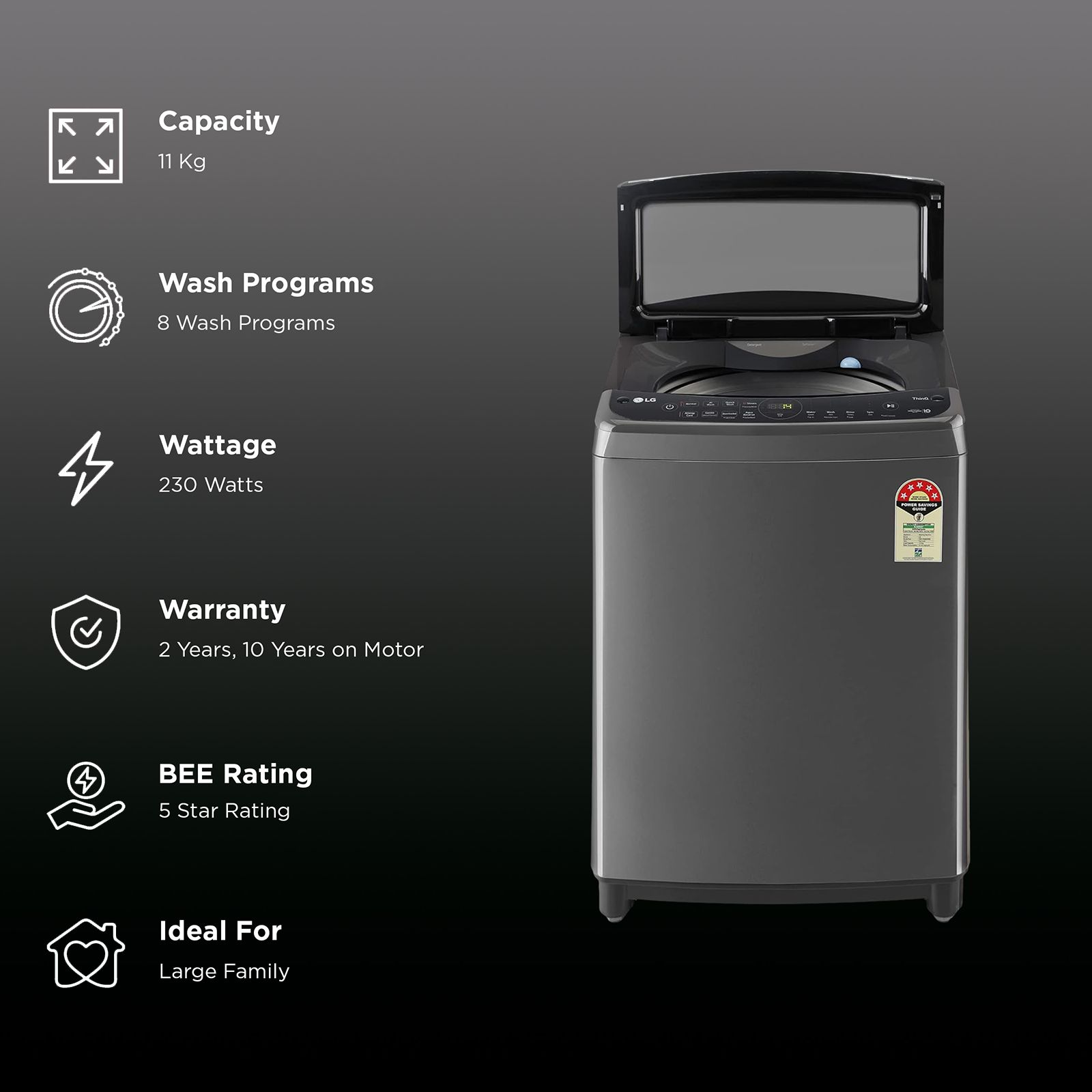 LG 11 kg 5 Star Inverter Fully Automatic Top Load Washing Machine (THD11SWM.ABMQEIL, AI Direct Drive, Middle Black)_2