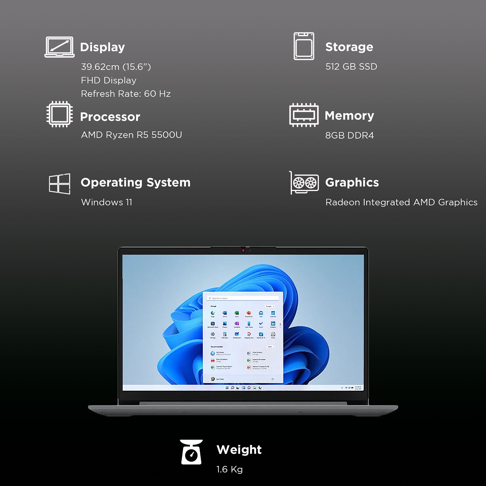 Lenovo IdeaPad 1 15ALC7 AMD Ryzen 5 (15.6 inch, 8GB, 512GB, Windows, MS Office 2021, AMD Radeon, Full HD Display, Graphite Grey, 82R400BSIN)_3