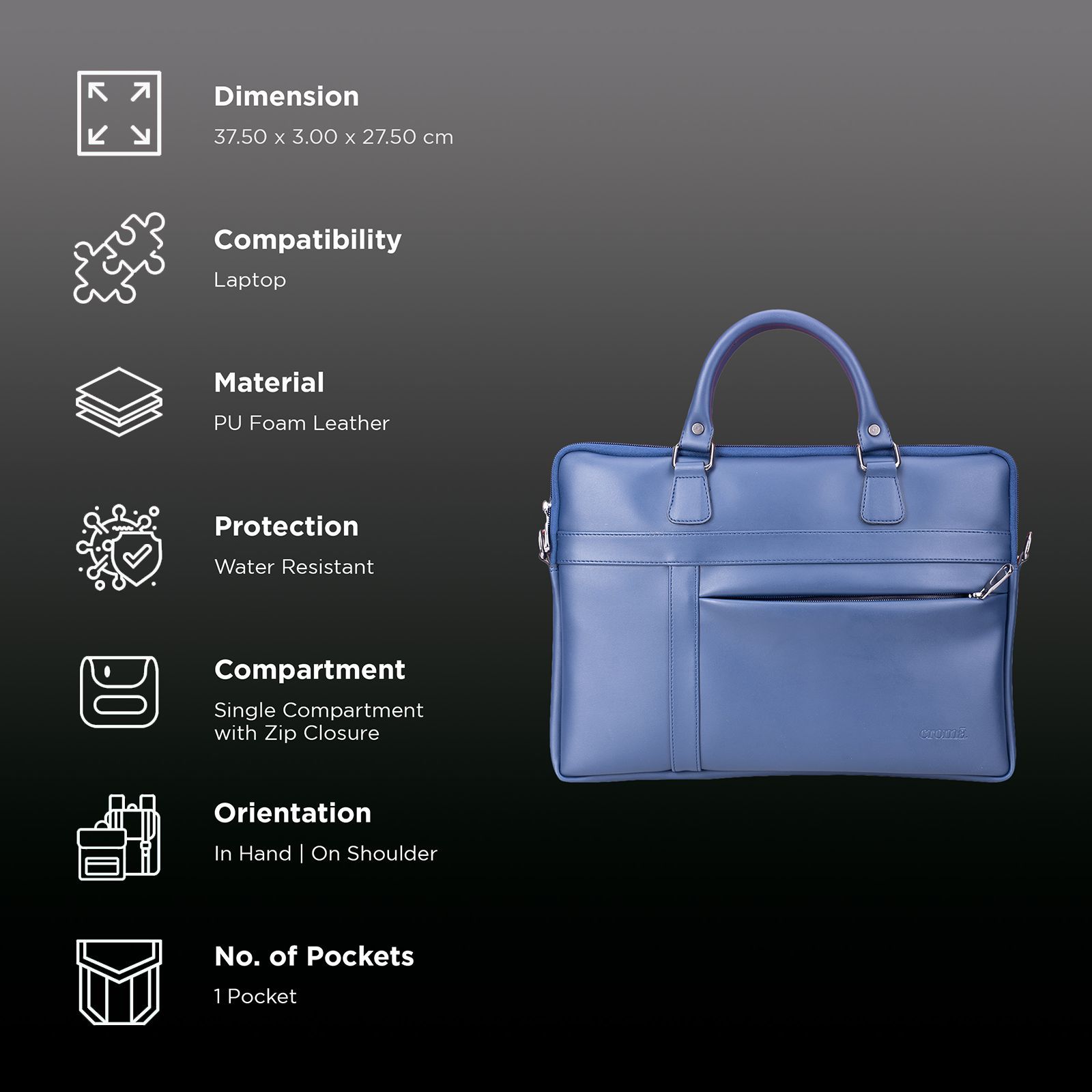 Croma Polyurethane Leather Sling Bag for 14 Inch Laptop (Water Resistant, Blue) Croma Polyurethane Leather Sling Bag for 14 Inch Laptop (Water Resistant, Blue)_2