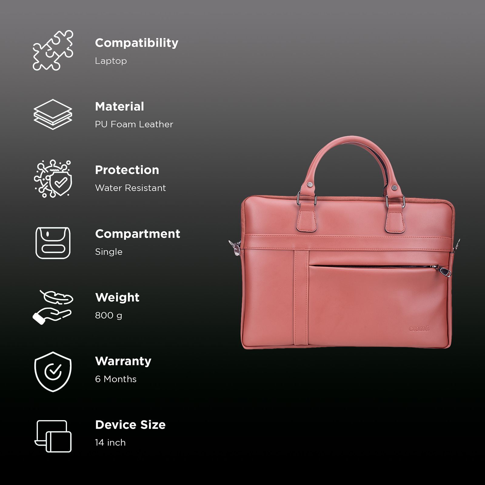 Croma PU Foam Leather Laptop Sling Bag for 14 Inch Laptop (Water Resistant, Tan) Croma PU Foam Leather Laptop Sling Bag for 14 Inch Laptop (Water Resistant, Tan)_2