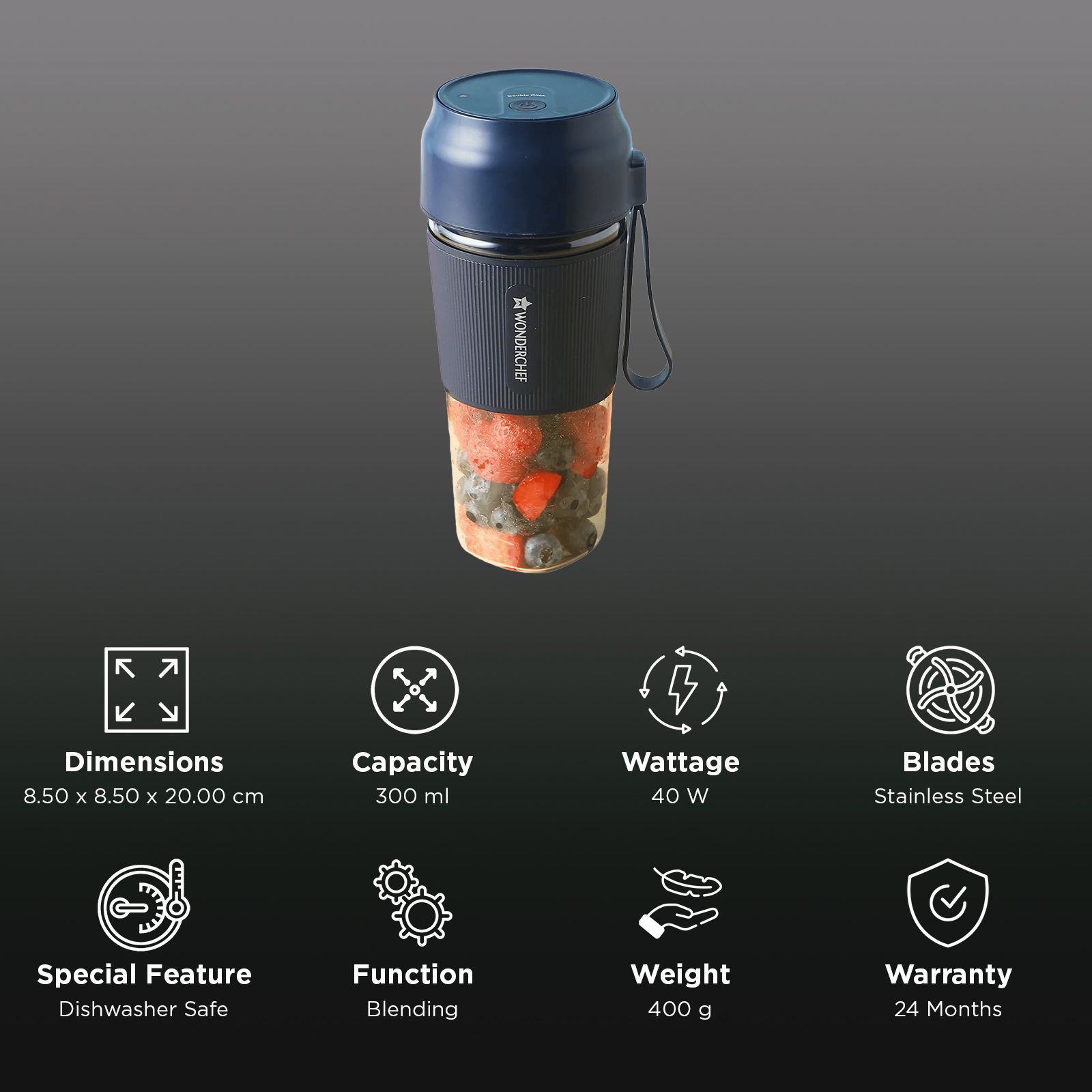 WONDERCHEF Nutri Cup 40 Watt Portable Blender (Dishwasher Safe, Blue)_3