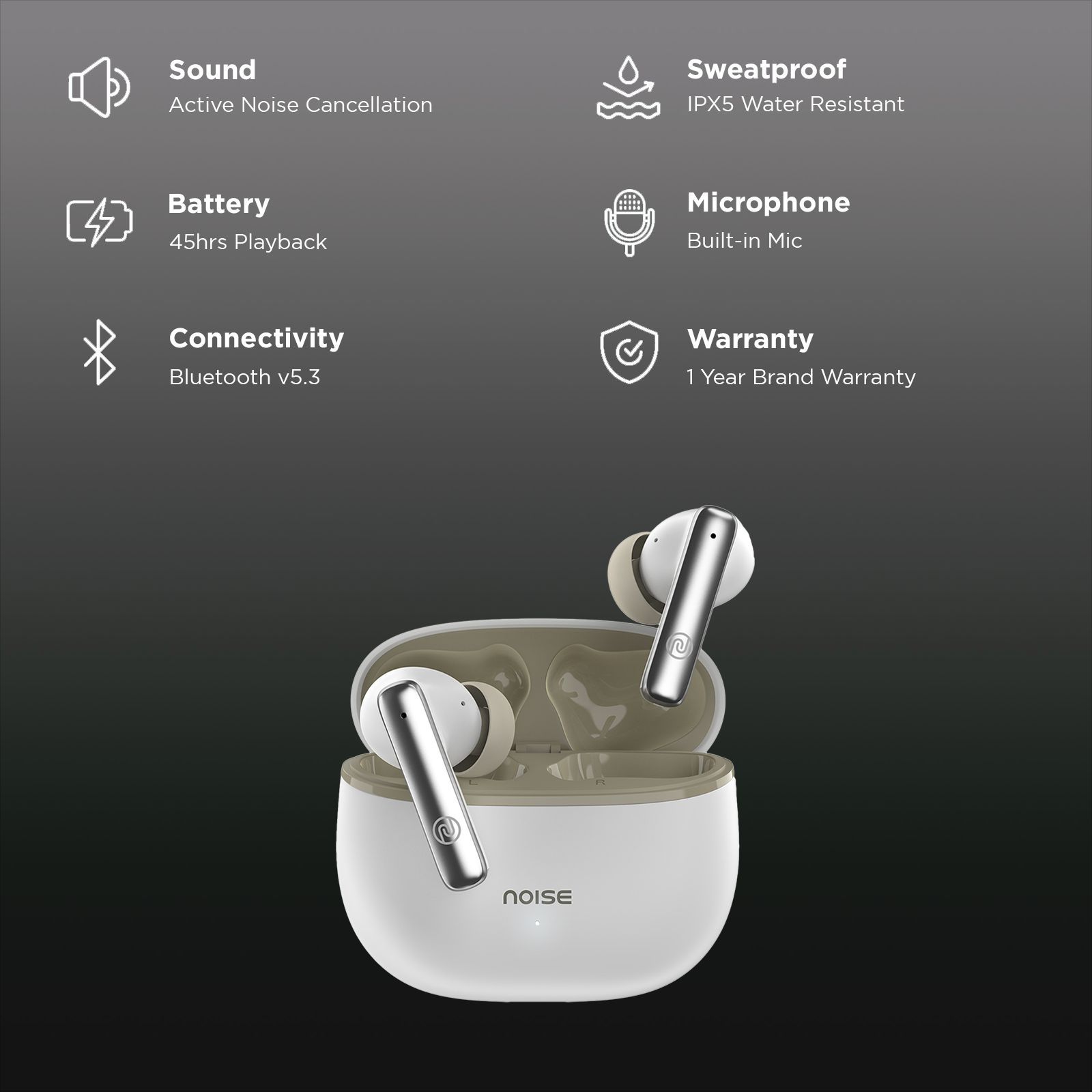 noise Air Buds Pro 3 TWS Earbuds with Active Noise Cancellation (IPX5 Water Resistant, Instacharge, Serene White)_2