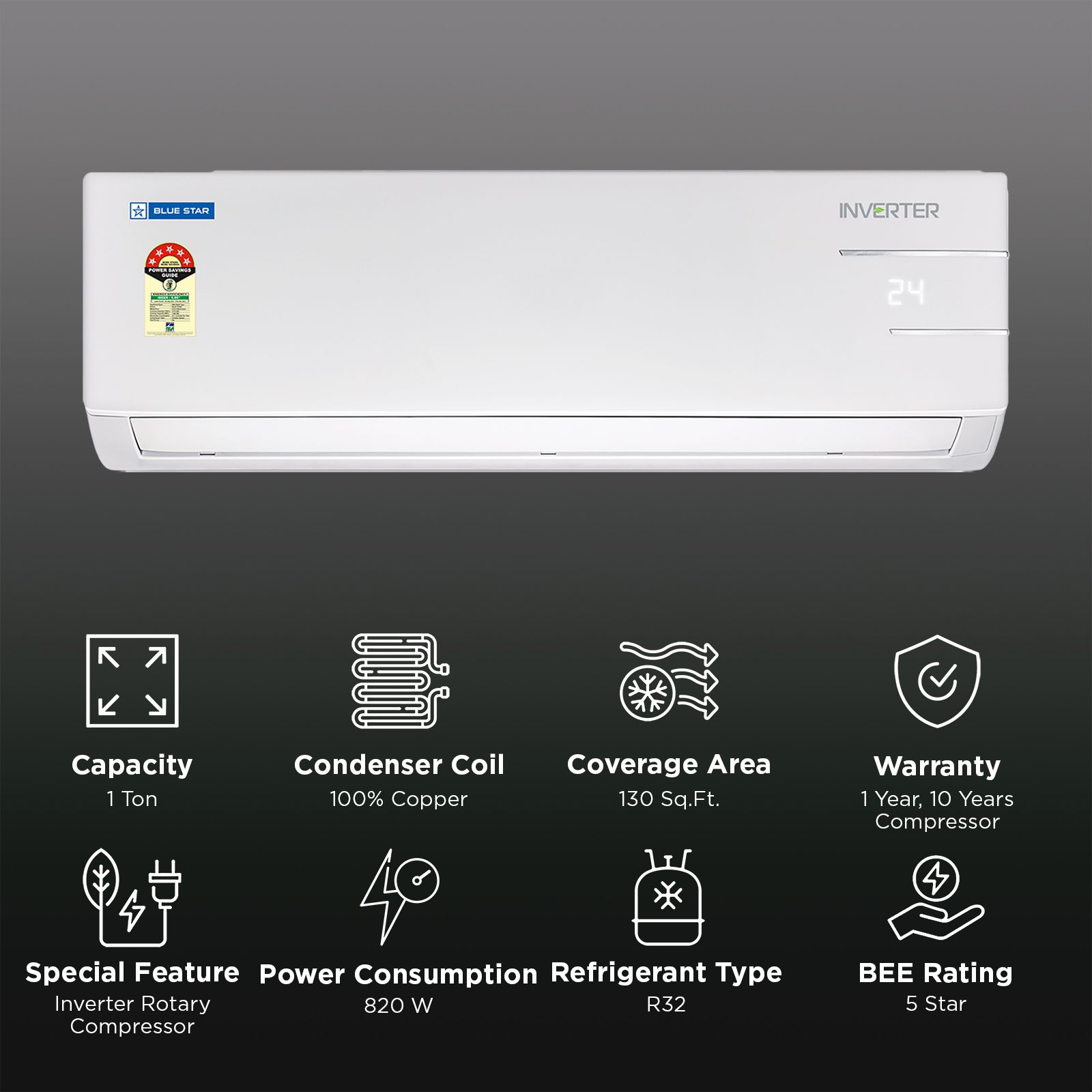 Blue Star YNUS 5 in 1 Convertible 1 Ton 5 Star Inverter Split Smart AC with Dust Filter (Copper Condenser, IC512YNUS)_2