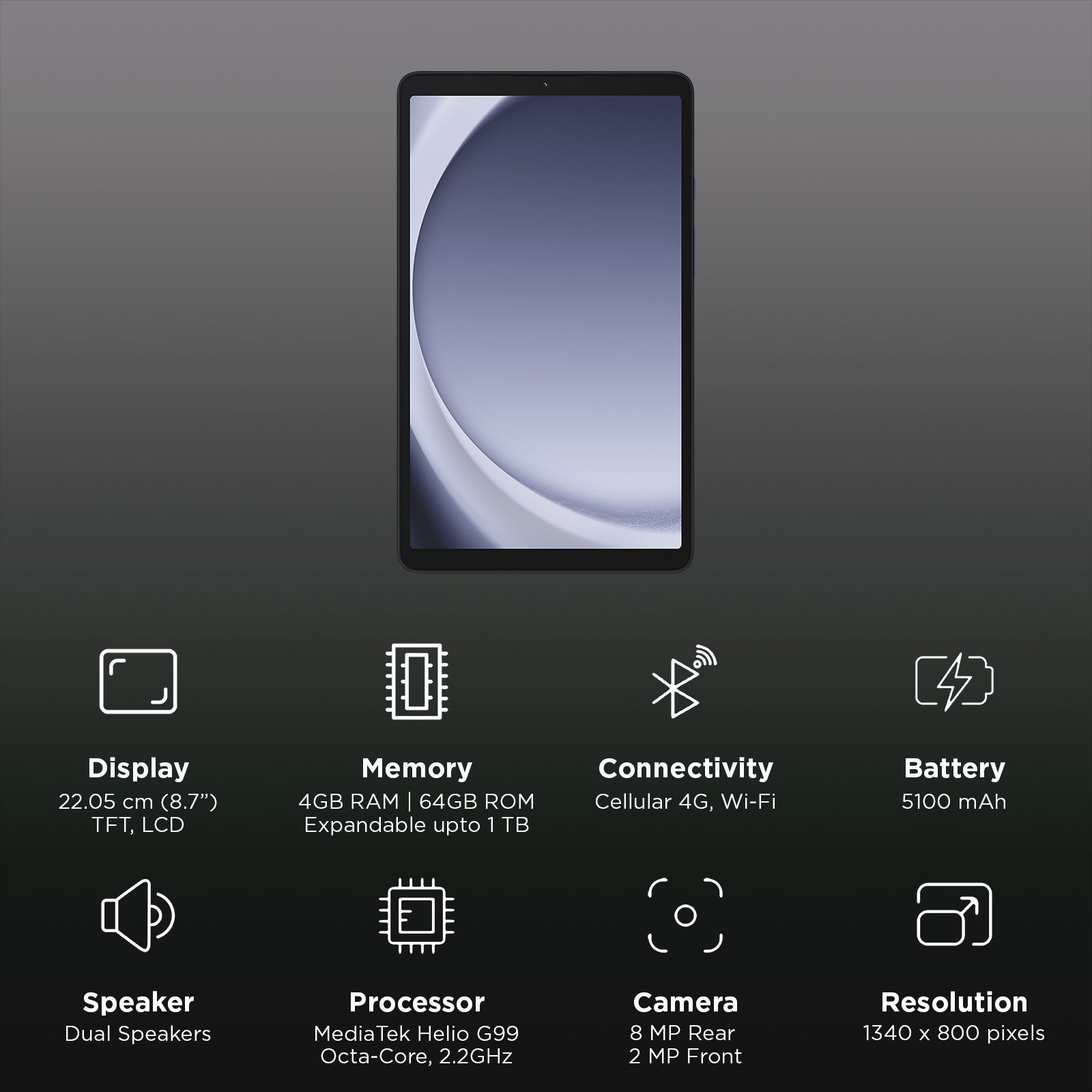 SAMSUNG Galaxy Tab A9 Wi-Fi+4G Android Tablet (8.7 Inch, 4GB RAM, 64GB ROM, Dark Blue) SAMSUNG Galaxy Tab A9 Wi-Fi+4G Android Tablet (8.7 Inch, 4GB RAM, 64GB ROM, Dark Blue)_3