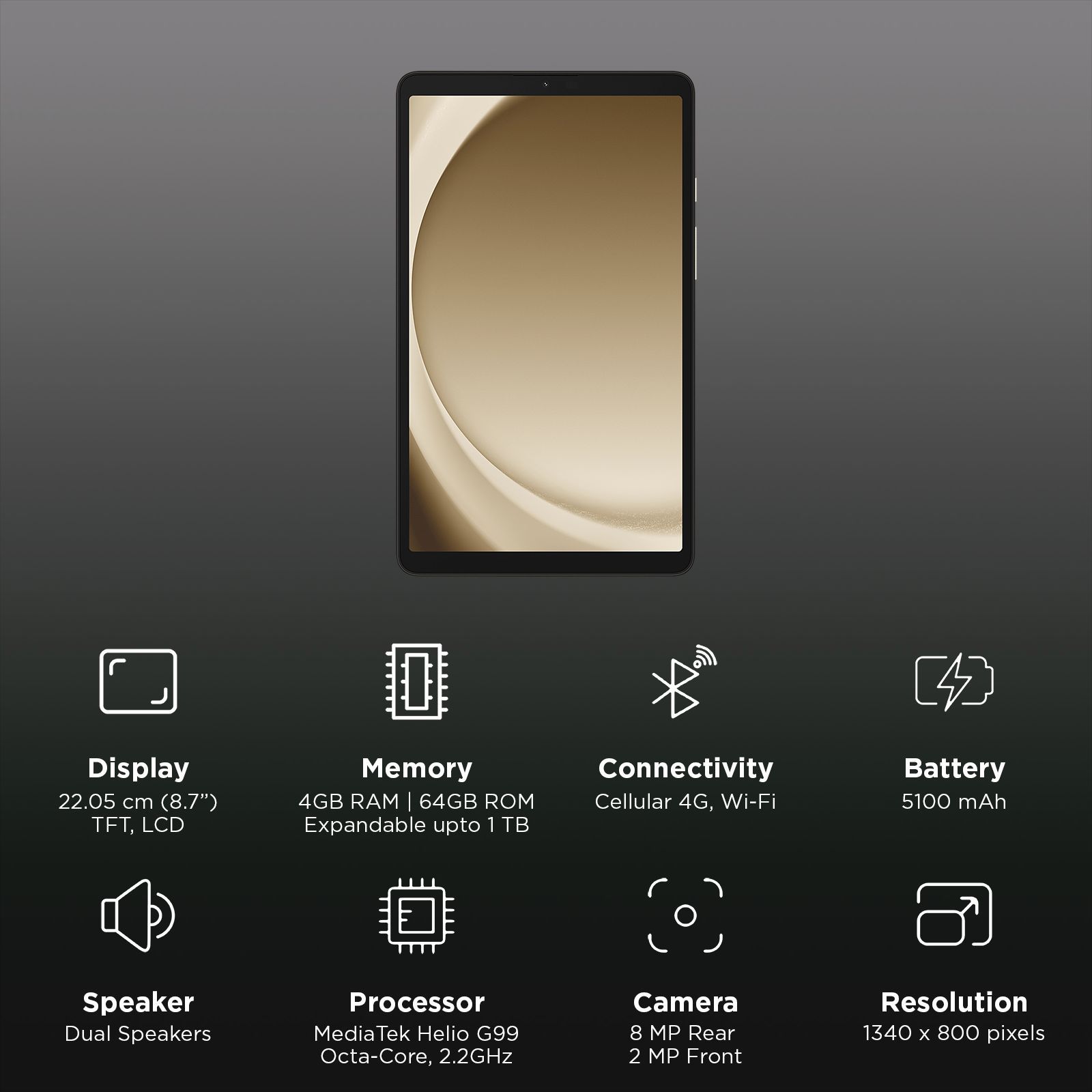 SAMSUNG Galaxy Tab A9 Wi-Fi+4G Android Tablet (8.7 Inch, 4GB RAM, 64GB ROM, Silver)_3