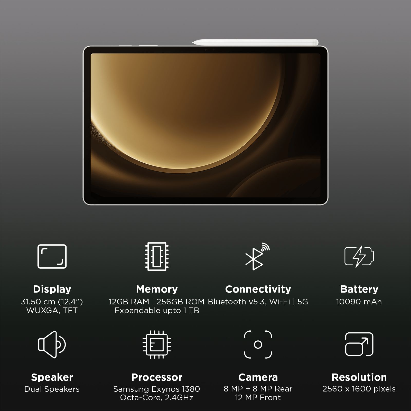 SAMSUNG Galaxy Tab S9 FE+ Wi-Fi+5G Android Tablet (12.4 Inch, 12GB RAM, 256GB ROM, Silver) SAMSUNG Galaxy Tab S9 FE+ Wi-Fi+5G Android Tablet (12.4 Inch, 12GB RAM, 256GB ROM, Silver)_3