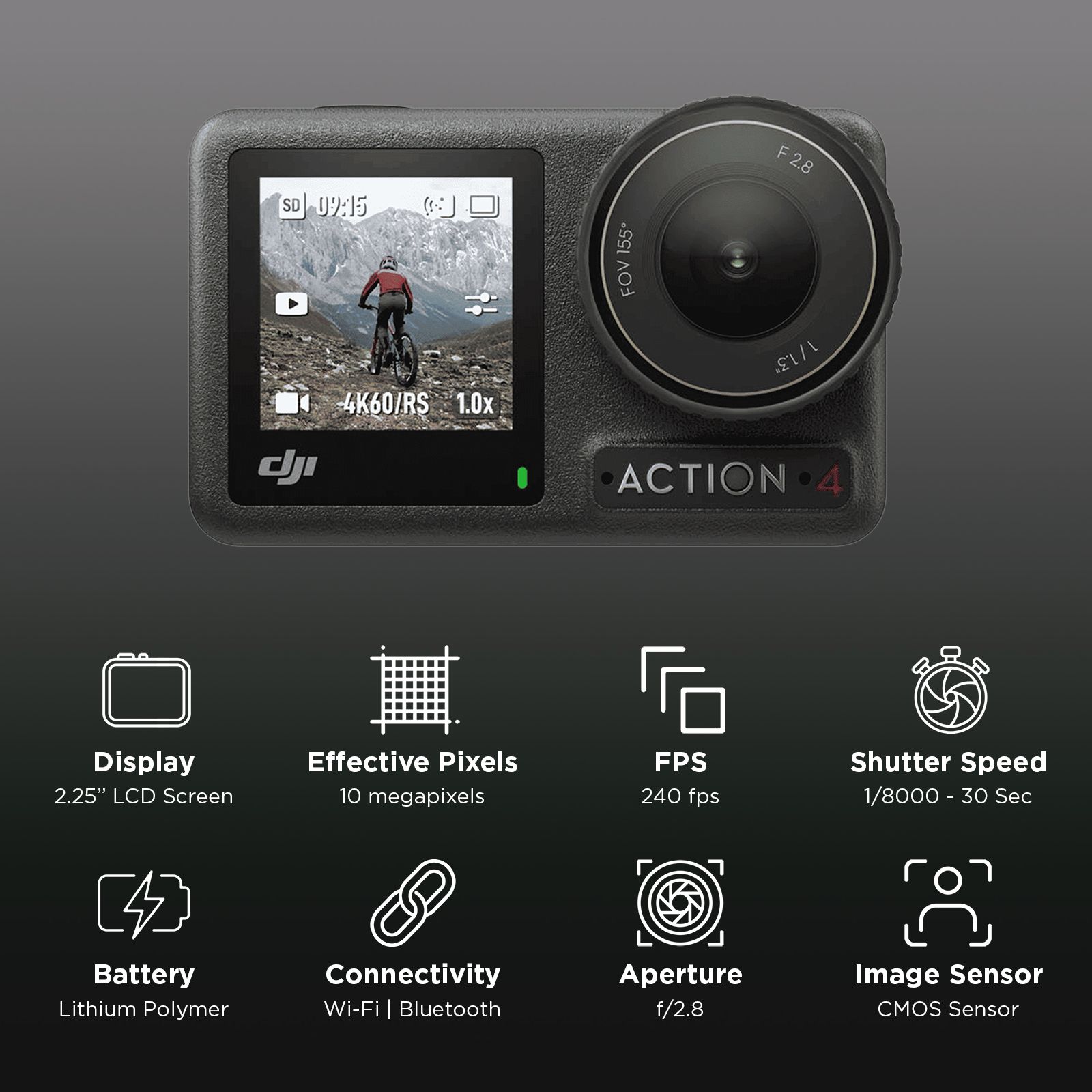 DJI Osmo Action 4 Standard Combo 4K and 10MP 240 FPS Waterproof Action Camera with EIS Stabilisation (Black) DJI Osmo Action 4 Standard Combo 4K and 10MP 240 FPS Waterproof Action Camera with EIS Stabilisation (Black)_2