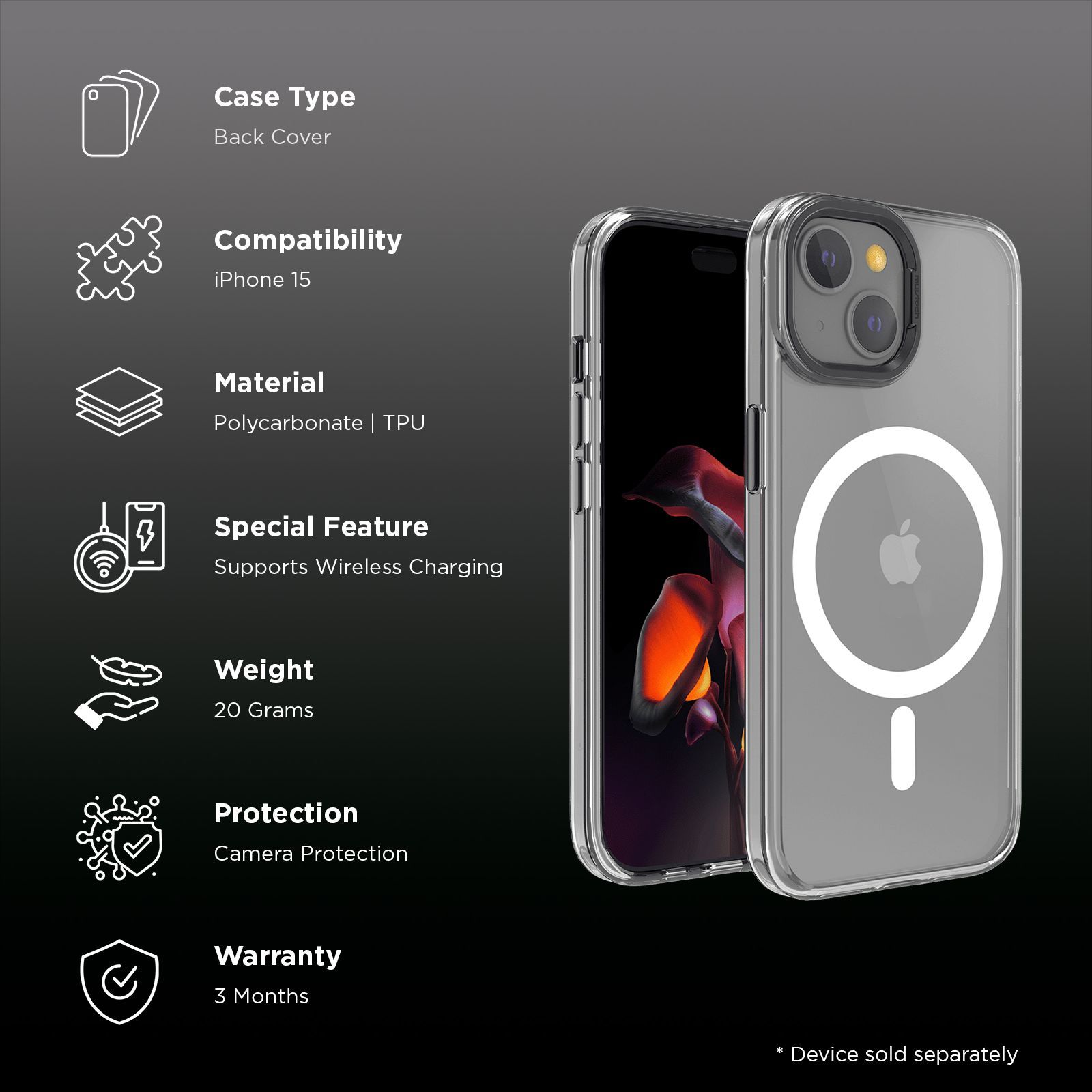 Muvtech Crystal Halo Snap Polycarbonate & Thermoplastic Polyurethane Back Case for Apple iPhone 15 (Camera Protection, Black)_2