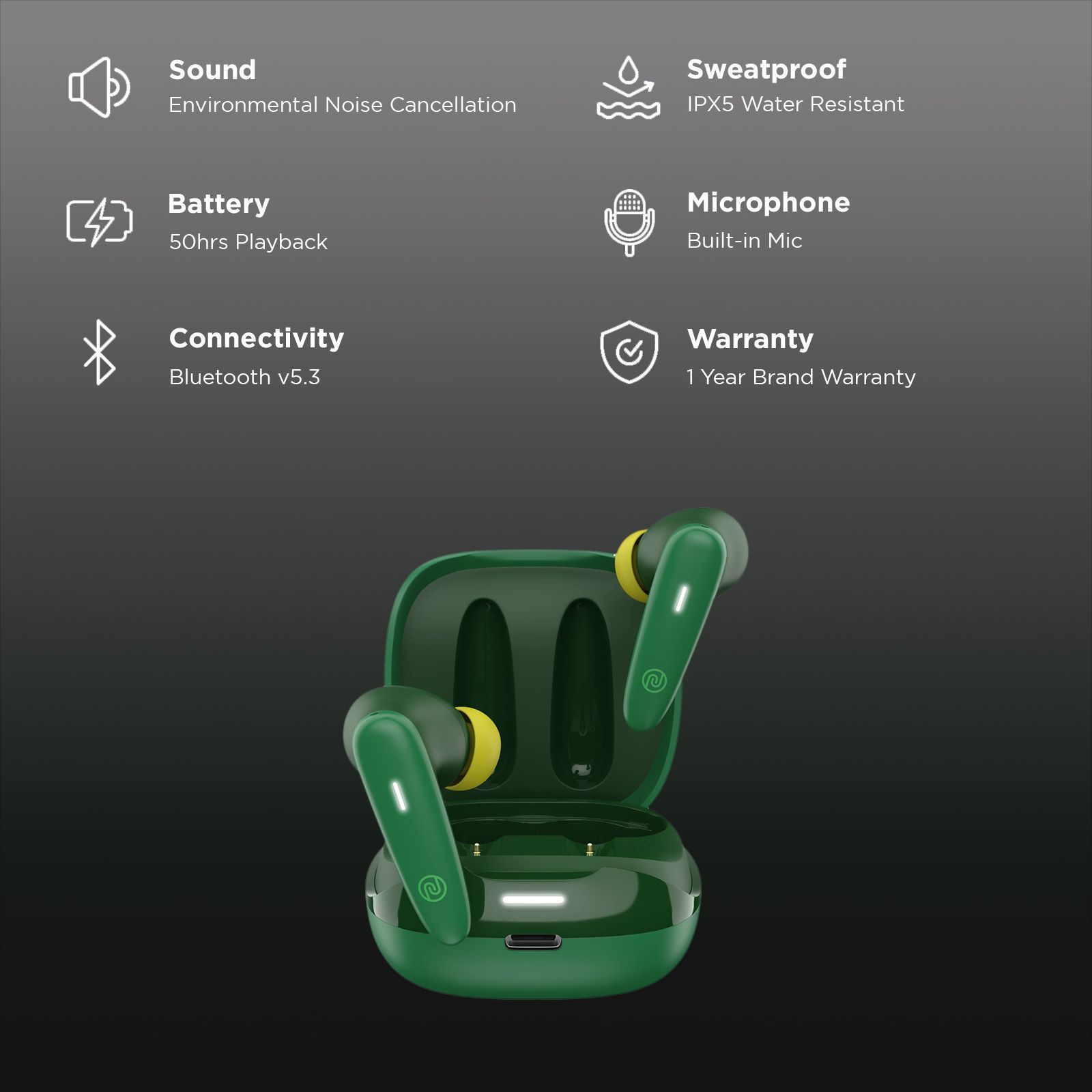 noise Buds VS401 TWS Earbuds with Environmental Noise Cancellation (IPX5 Water Resistant, Insta Charge, Forest Green)_2