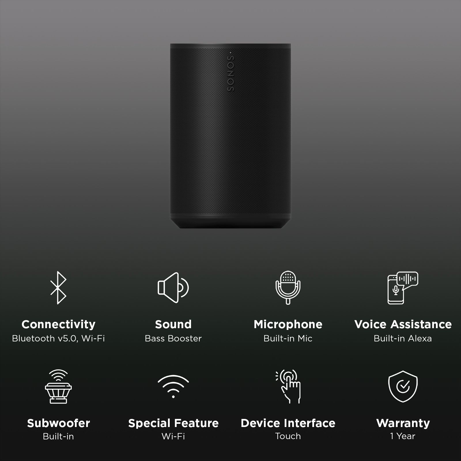 SONOS Era 100  (Next Gen) with Built-in Alexa Smart Wi-Fi Speaker (Touch Control, Black)_3
