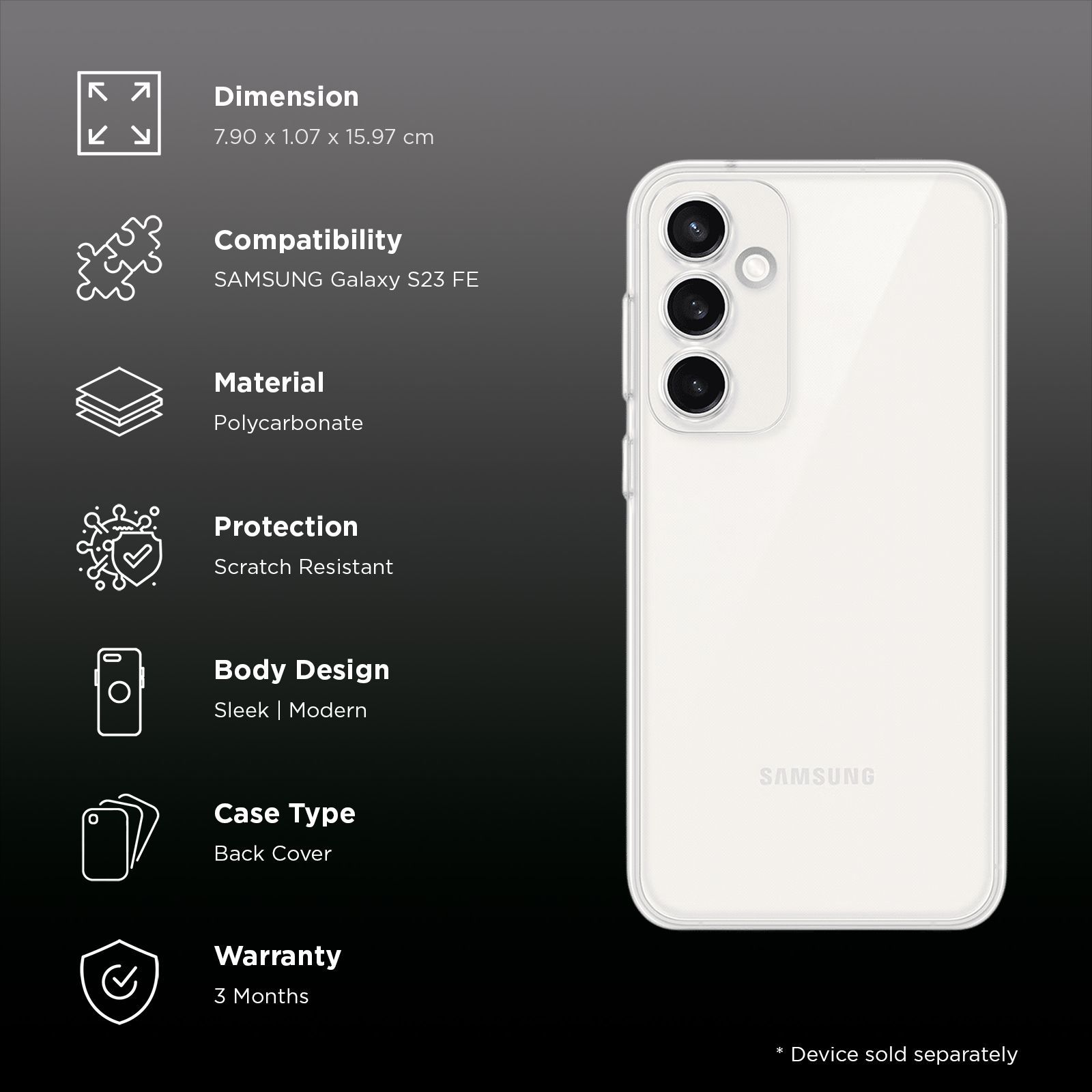 SAMSUNG Polycarbonate Back Cover for SAMSUNG Galaxy S23 FE (Scratch Resistant, Transparent)_2