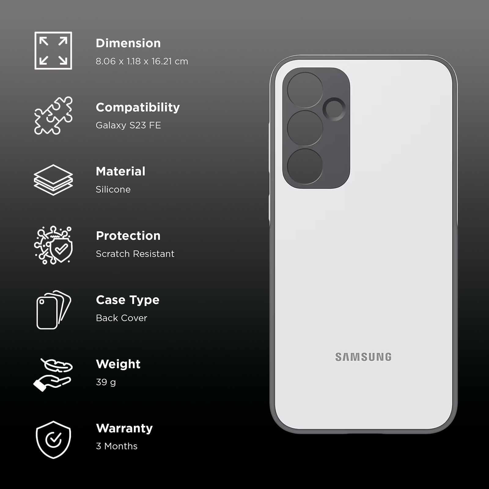 SAMSUNG Soft Silicone Back Case for Galaxy S23 FE (Slim Design, White)_2