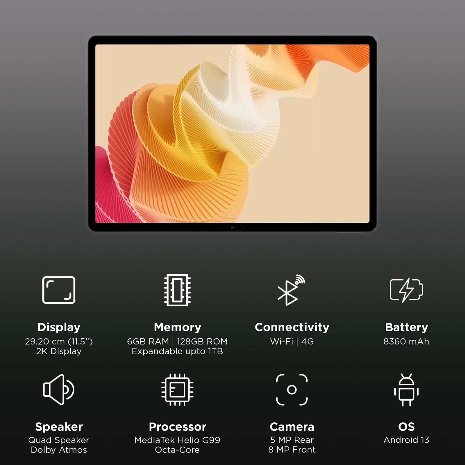 realme Pad 2 Wi-Fi+4G Android Tablet (11.5 Inch, 6GB RAM, 128GB ROM, Imagination Grey) realme Pad 2 Wi-Fi+4G Android Tablet (11.5 Inch, 6GB RAM, 128GB ROM, Imagination Grey)_3