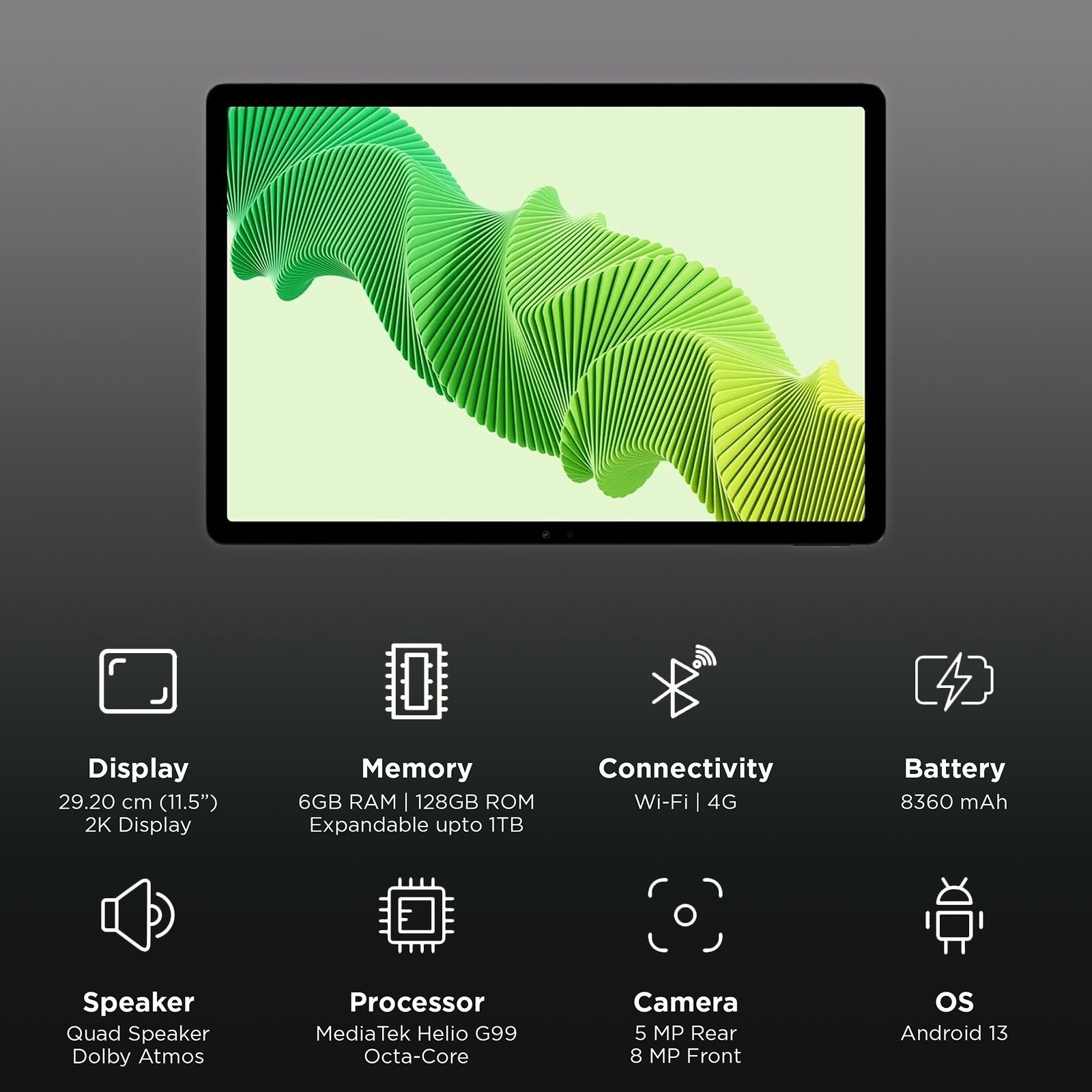 realme Pad 2 Wi-Fi+4G Android Tablet (11.5 Inch, 6GB RAM, 128GB ROM, Imagination Green) realme Pad 2 Wi-Fi+4G Android Tablet (11.5 Inch, 6GB RAM, 128GB ROM, Imagination Green)_3