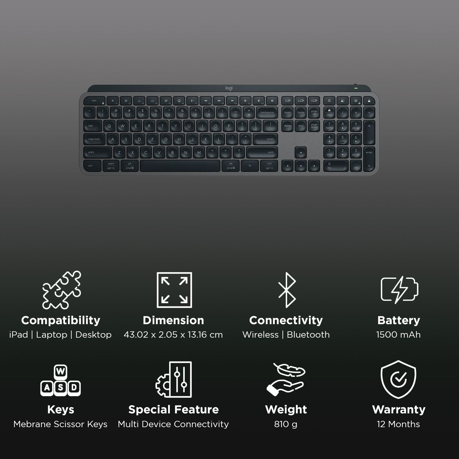 logitech MX KEYS S Rechargeable Bluetooth Wireless Keyboard with Backlit Keys (Automate Repetitive Tasks, Graphite) logitech MX KEYS S Rechargeable Bluetooth Wireless Keyboard with Backlit Keys (Automate Repetitive Tasks, Graphite)_2