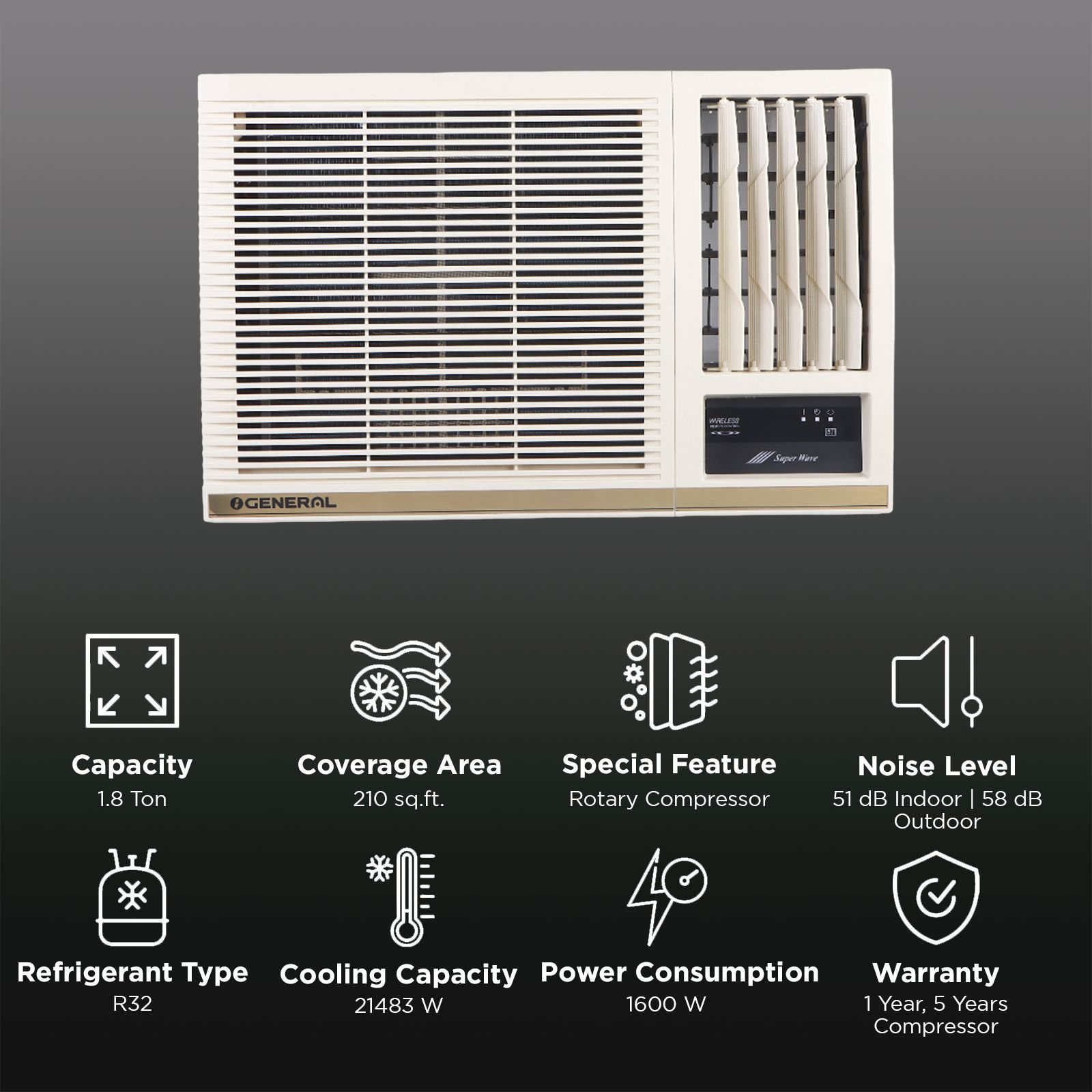 O GENERAL 1.8 Ton 5 Star Window AC (Copper Condenser, Anti Bacterial Filter, AXGB22CHAA-B)_2