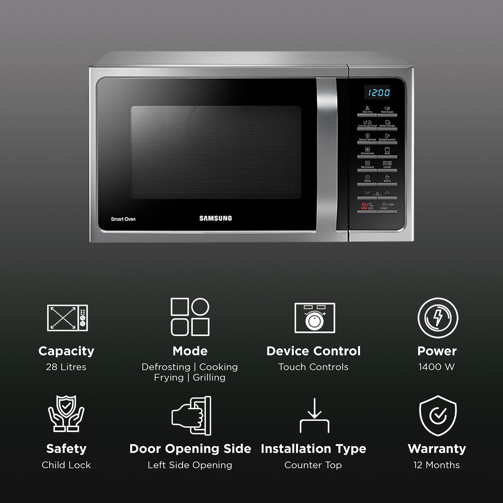 SAMSUNG 28L Convection Microwave Oven with Slim Fry Technology (MC28A5025VS/TL, Black) SAMSUNG 28L Convection Microwave Oven with Slim Fry Technology (MC28A5025VS/TL, Black)_3