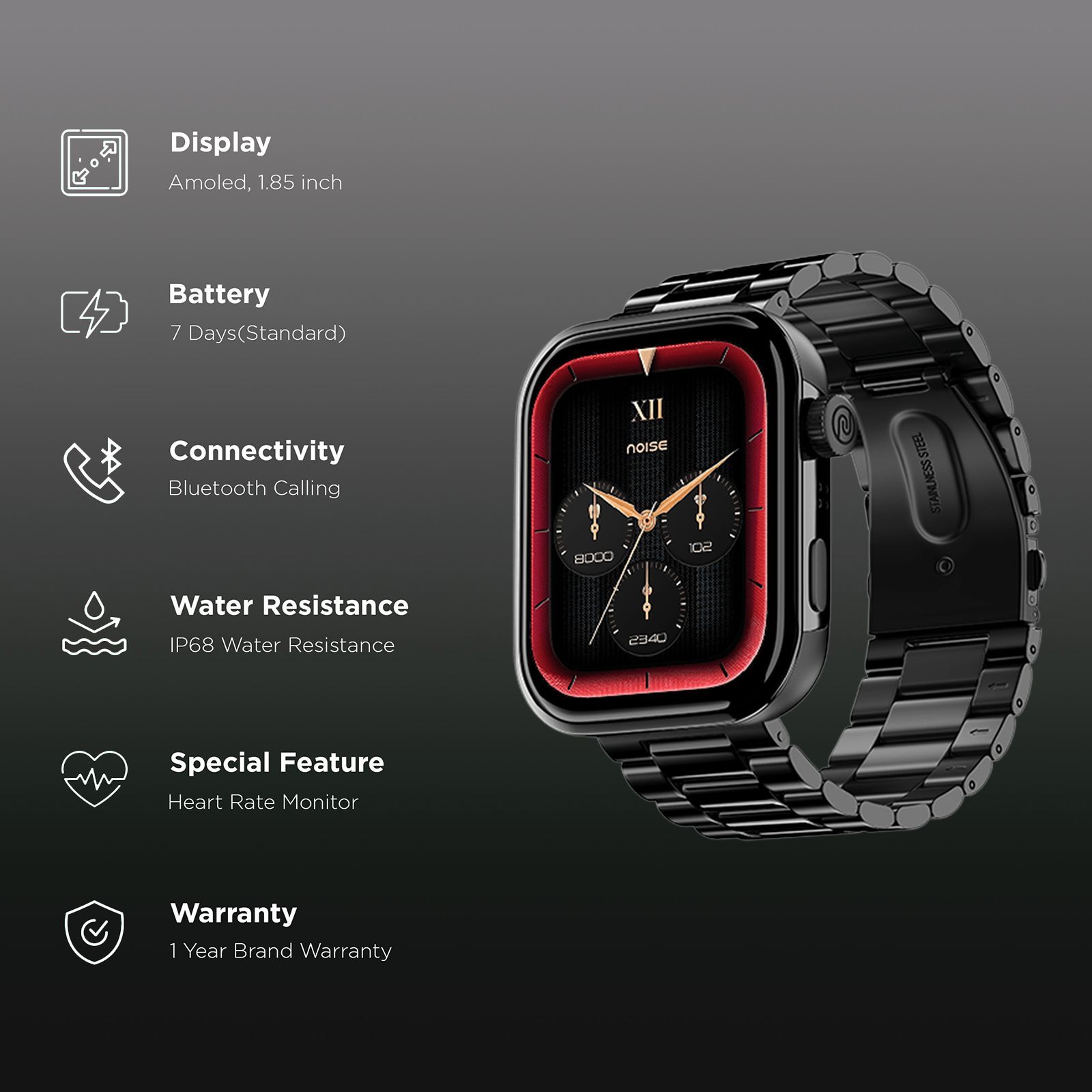 noise ColorFit Pro 5 Smartwatch with Bluetooth Calling (46.99mm AMOLED Display, IP68 Water Resistant, Elite Black Strap)_2