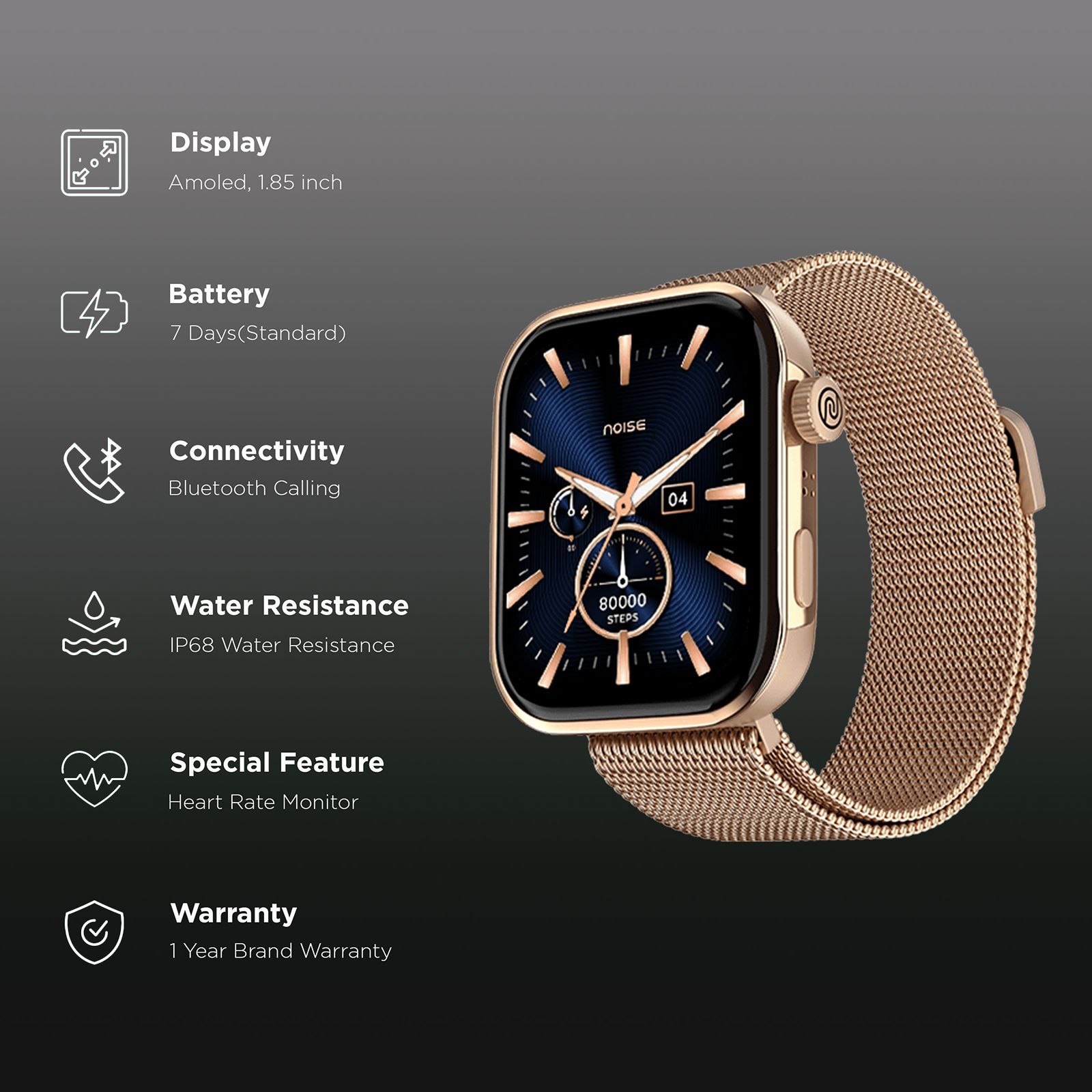 noise ColorFit Pro 5 Smartwatch with Bluetooth Calling (46.99mm AMOLED Display, IP68 Water Resistant, Elite Rose Gold Strap) noise ColorFit Pro 5 Smartwatch with Bluetooth Calling (46.99mm AMOLED Display, IP68 Water Resistant, Elite Rose Gold Strap)_2