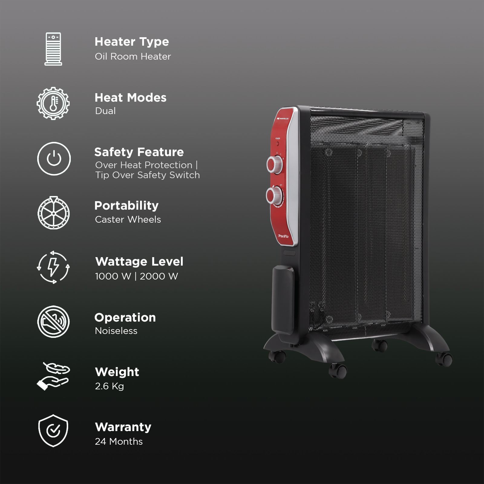 HAVELLS Pacifio Mica 2000W Convection Room Heater with Micathermic Technology (Silent Operation HAVELLS Pacifio Mica 2000W Convection Room Heater with Micathermic Technology (Silent Operation_3