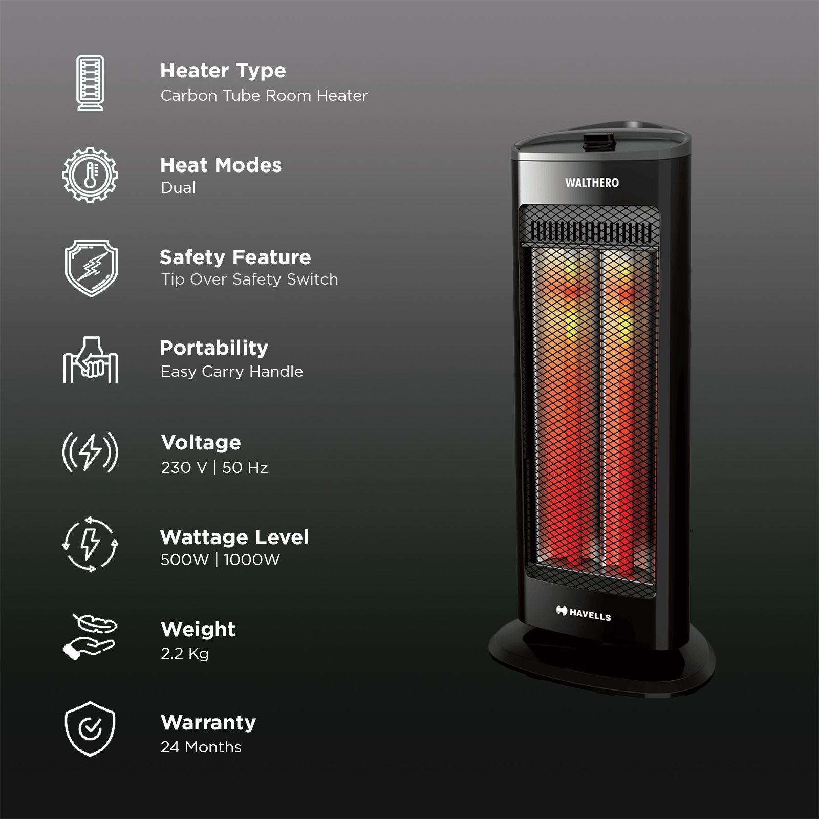 HAVELLS Walthero 1000W Carbon Room Heater with Oscillation Function (Healthy Infrared Technology HAVELLS Walthero 1000W Carbon Room Heater with Oscillation Function (Healthy Infrared Technology_3