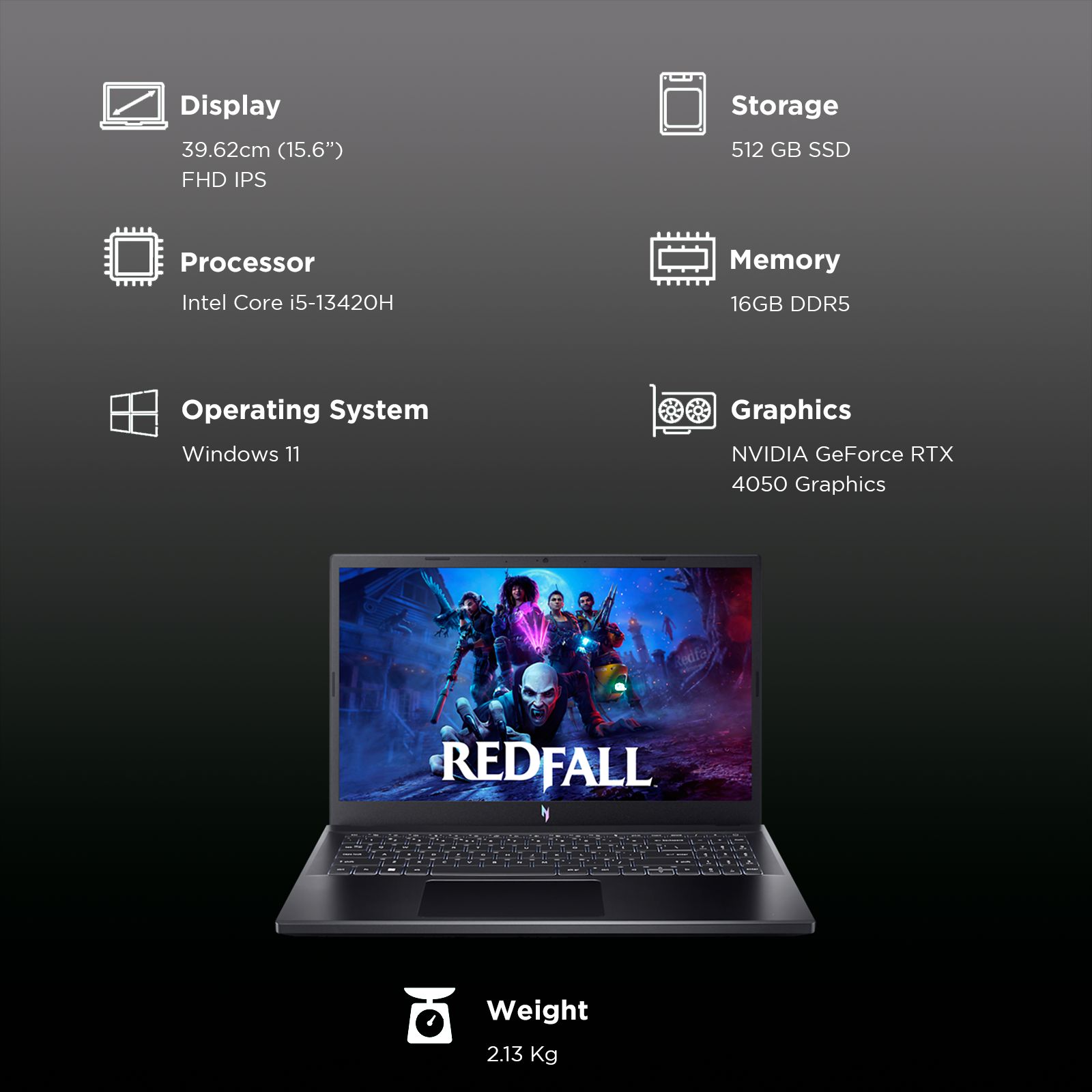 acer Nitro 5 Intel Core i5 13th Gen Gaming Laptop (16GB, 512GB, Windows 11 Home, 6GB Graphics, 15.6 inch 144 Hz FHD IPS Display, NVIDIA GeForce RTX 4050, MS Office 2021, Obsidian Black, 2.13 KG)_3